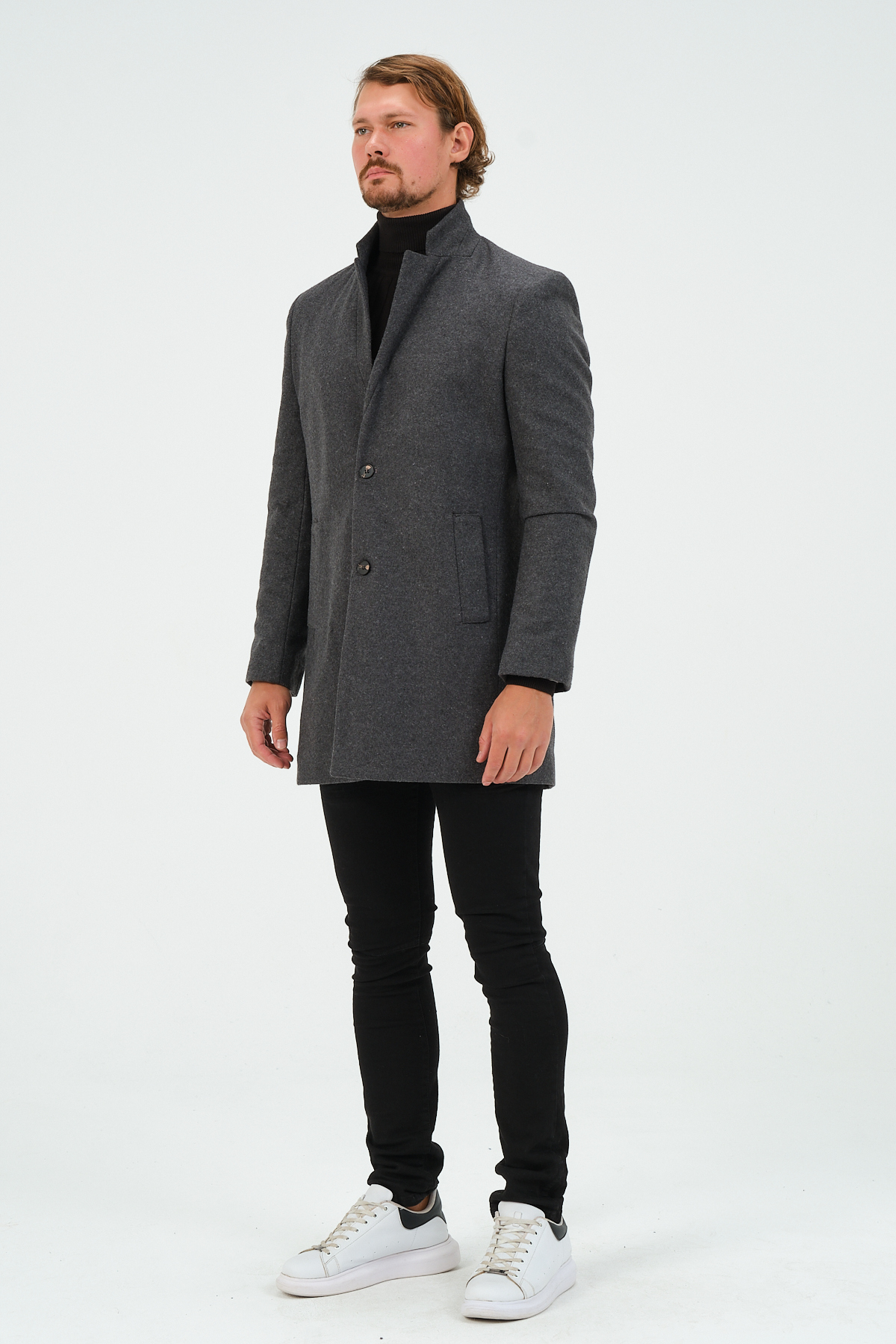 Antrasit Erkek Slim Fit Regular Kaşe Kaban — خاکستری 1043 — تصویر 6 از 8