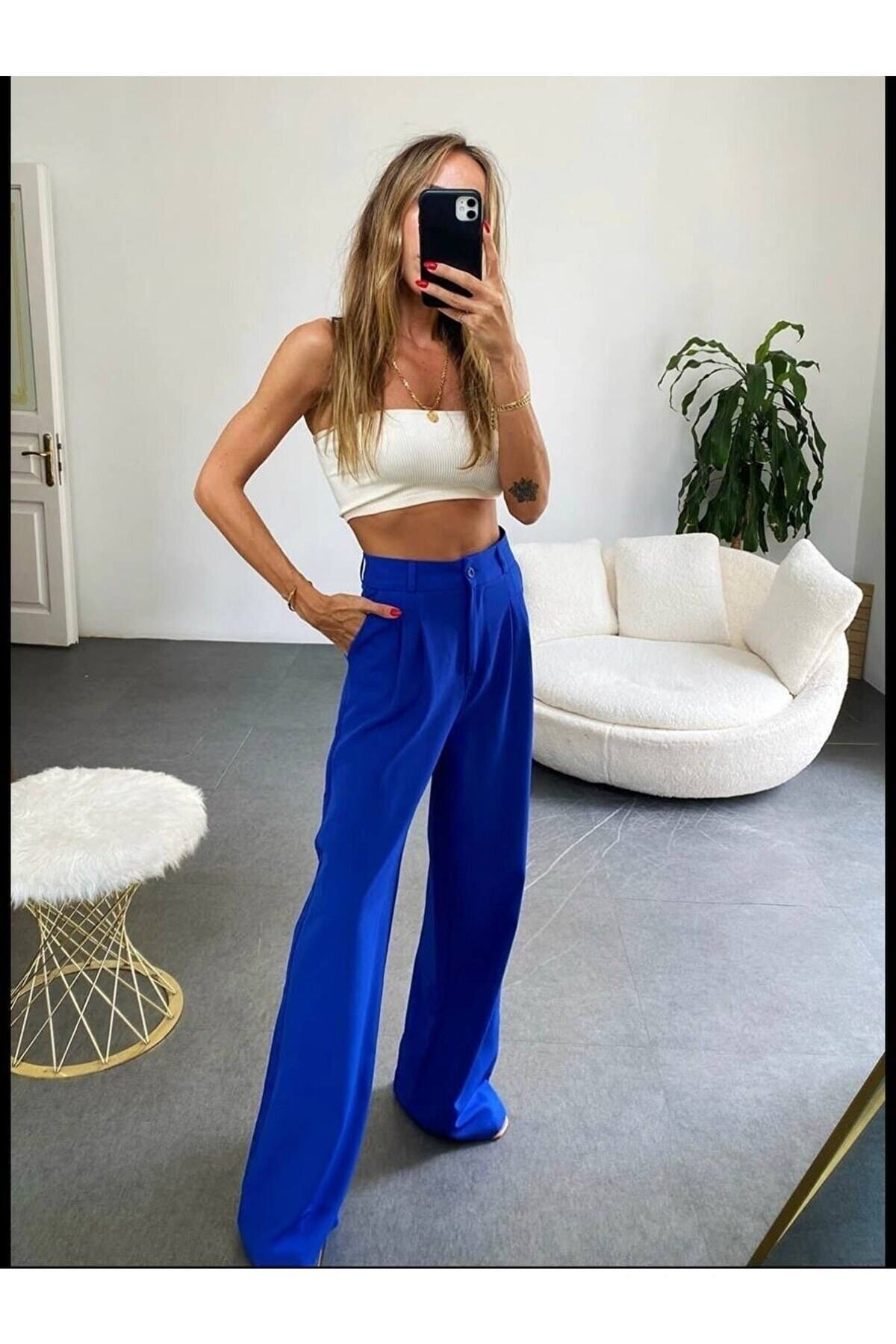 Dark blue wide hot sale leg pants