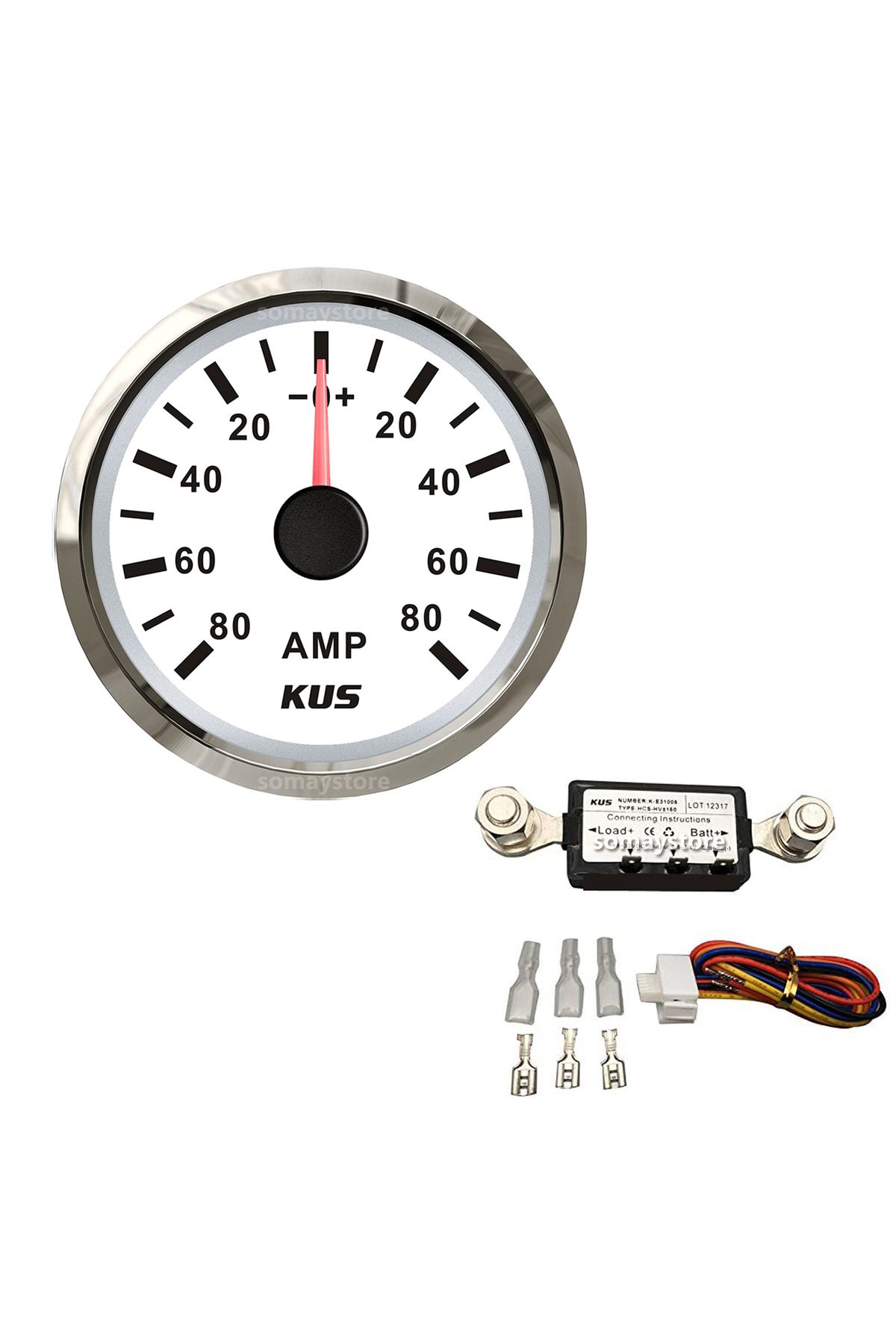 Somay Store Kus Ampermetre Göstergesi Ø52mm Beyaz 12/24v Şönt Dahildir