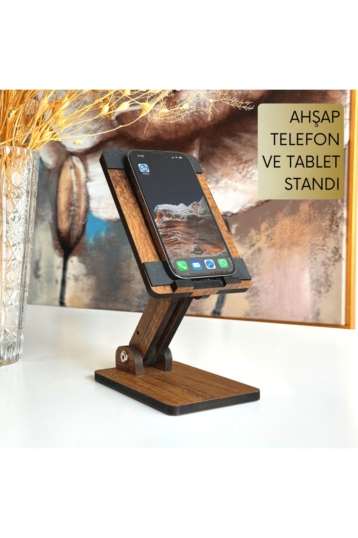Vigo Wood Eğim ve Yükseklik Ayarlanabilir Telefon ve Tablet Standı - Ceviz ATS01