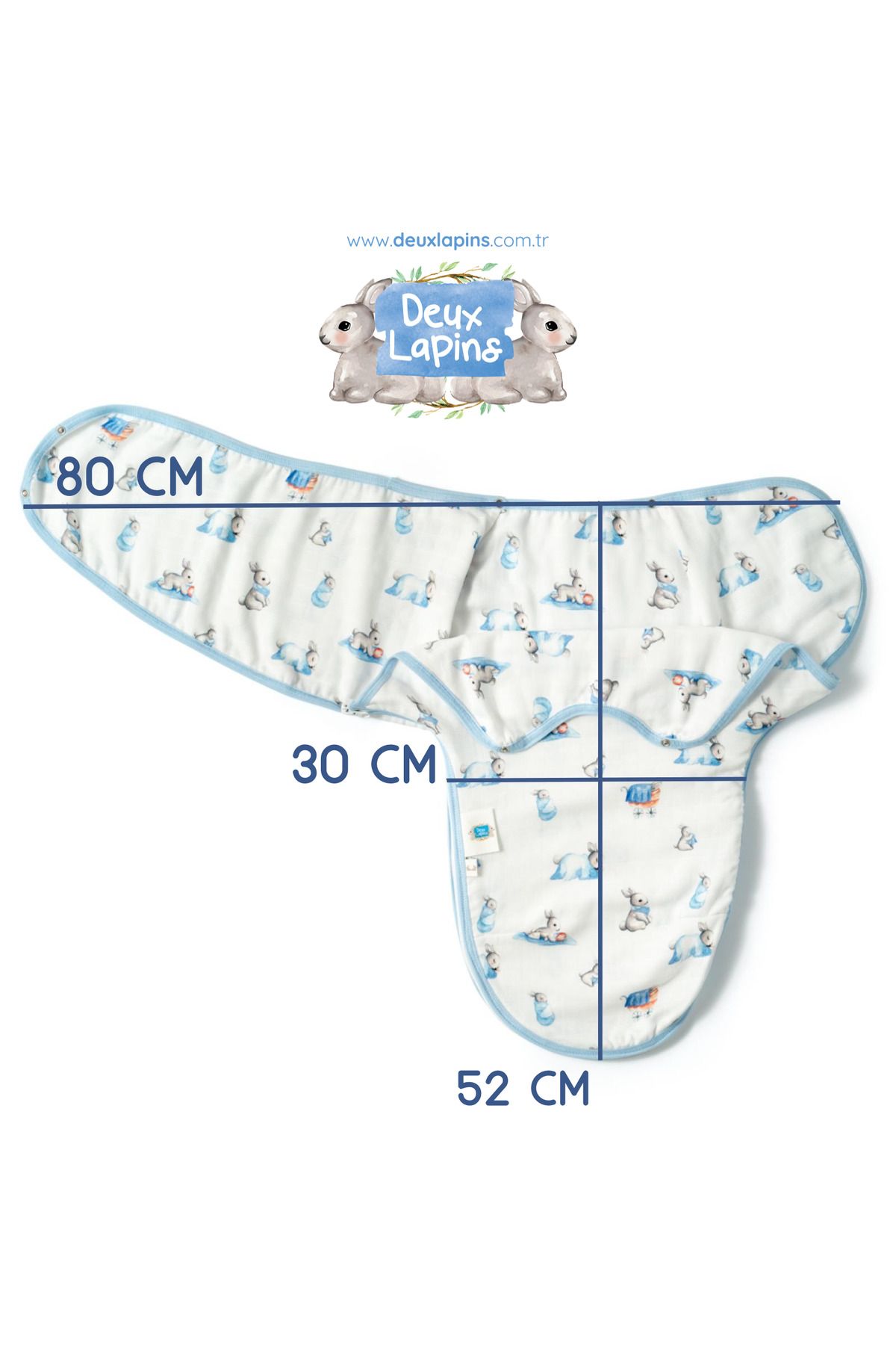 DEUX LAPINS-Bébé Muslin Instant Swaddle - 100% Cotton, Lapin Rose Design 4