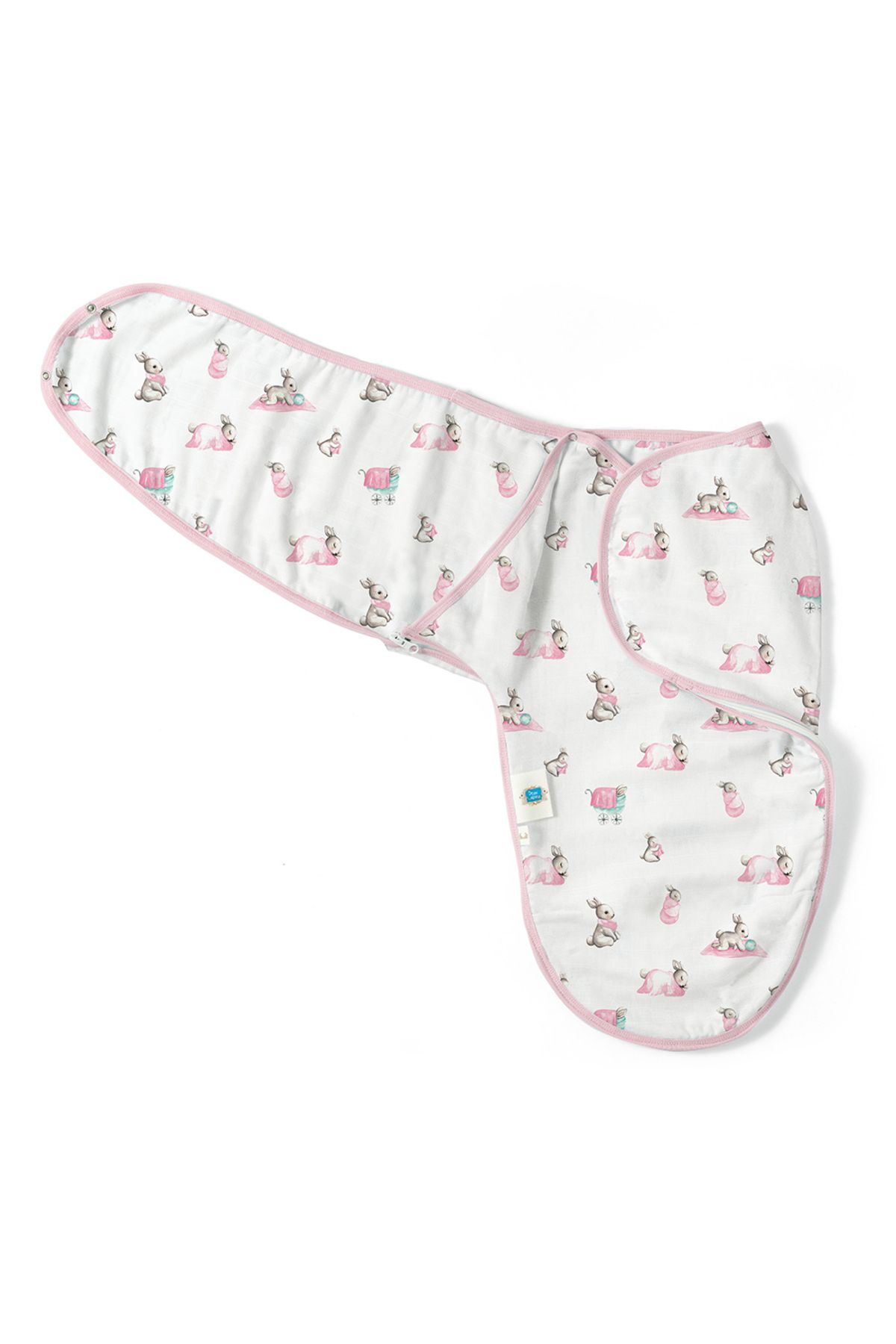 DEUX LAPINS-Bébé Muslin Instant Swaddle - 100% Cotton, Lapin Rose Design 2
