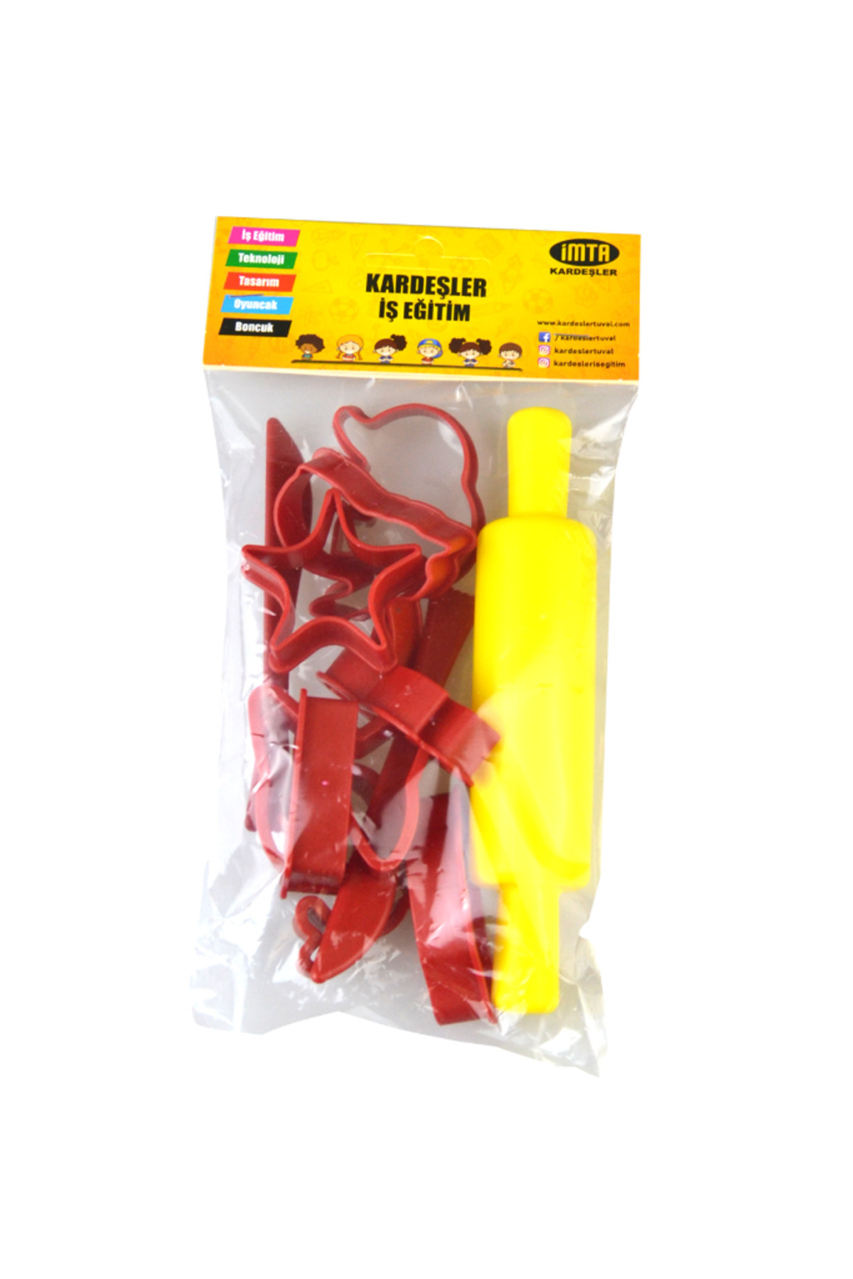 Kids Like Kırmızı 10 Parça Merdane ve Kesicili Oyun Hamuru Kalıbı Seti