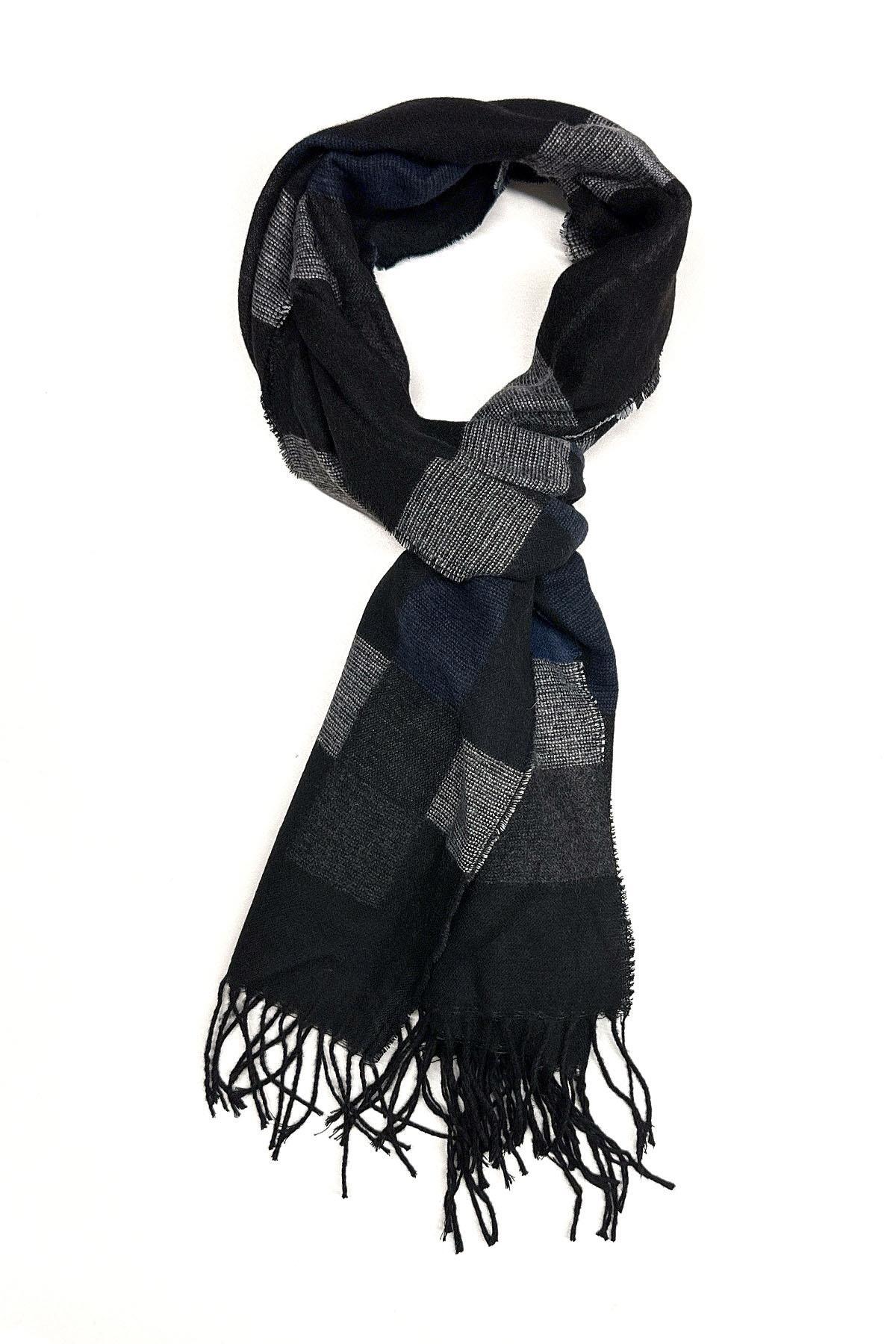  شال گردن مردانه طرح چهارخانه مشکی و آبی