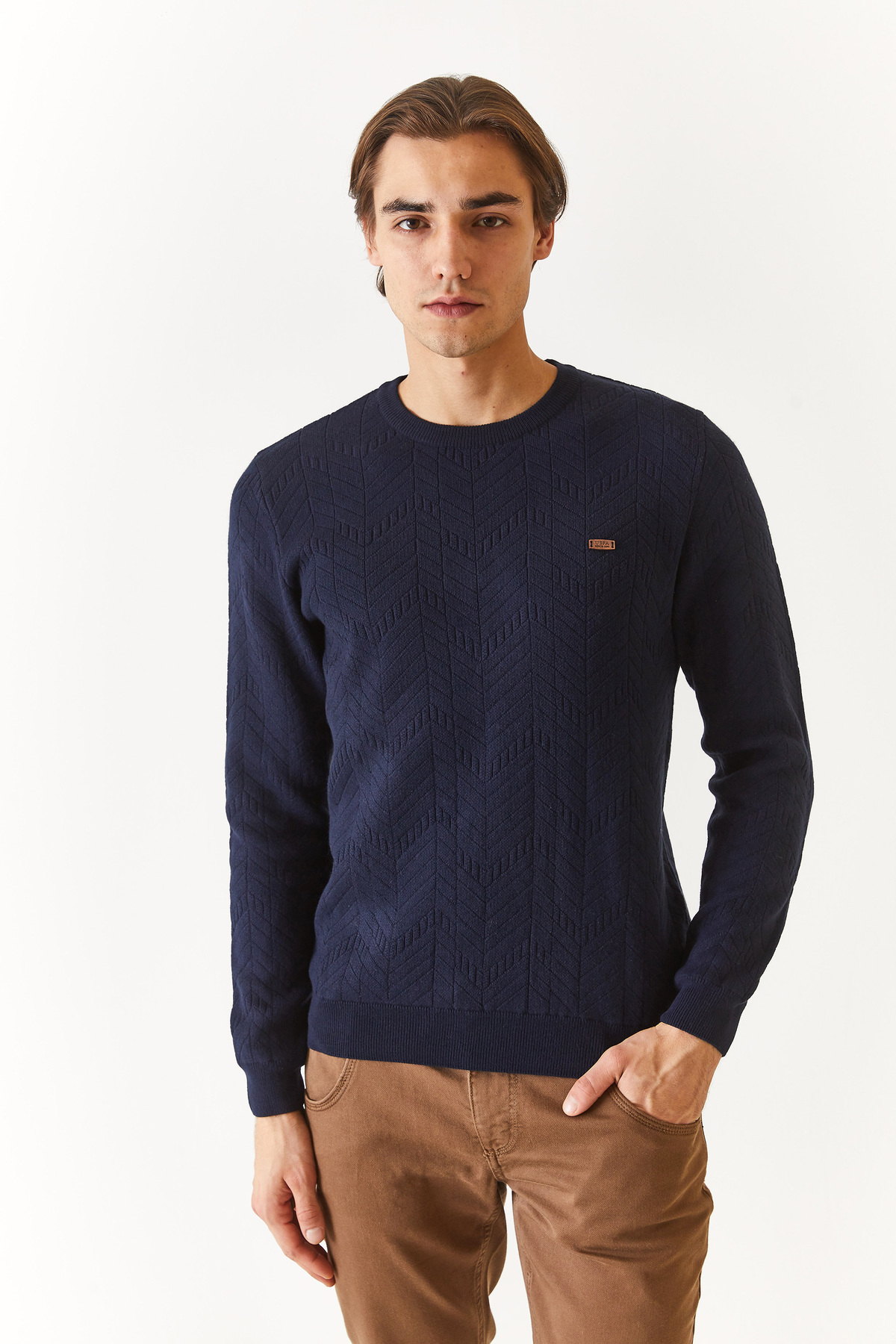 U.S.POLO MEN'S SPORTS O-NECK REGULAR FIT KNITWEAR G081SZ0TK.000.1669726 PINUS 033 DARK BLUE