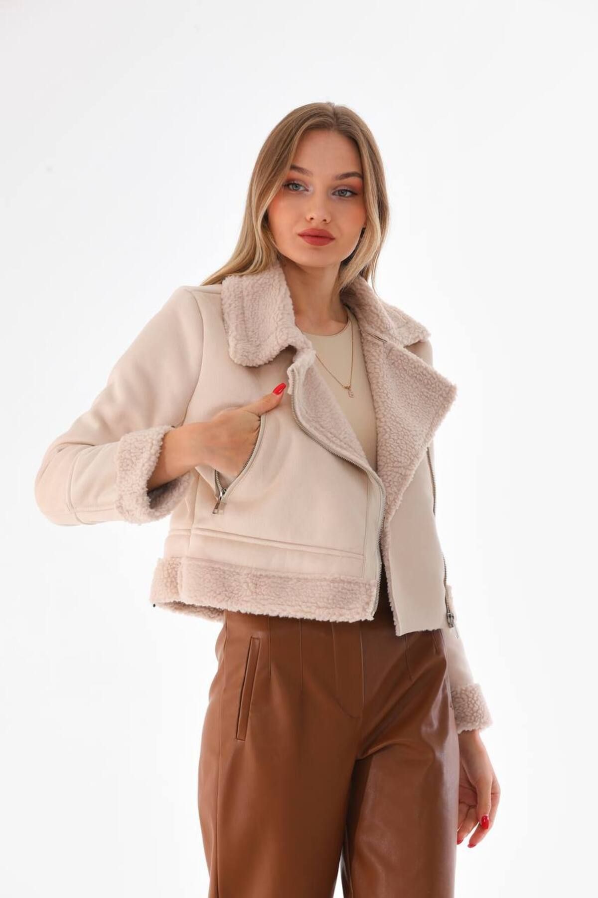 scatola di moda Suede Fur Jacket Coat Trendyol