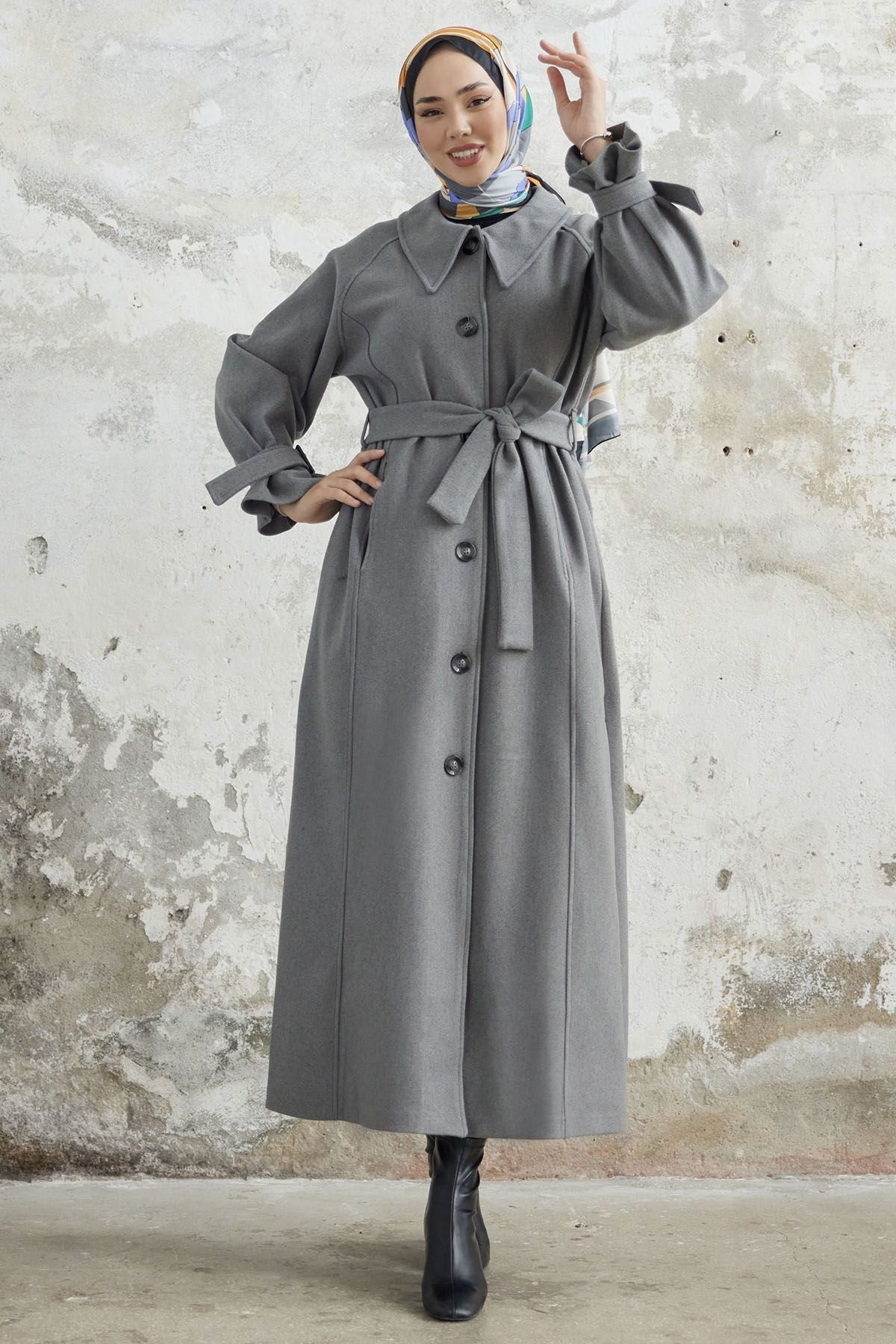 InStyle-Kašmírový kabát Blair Collar Belted - šedý 4