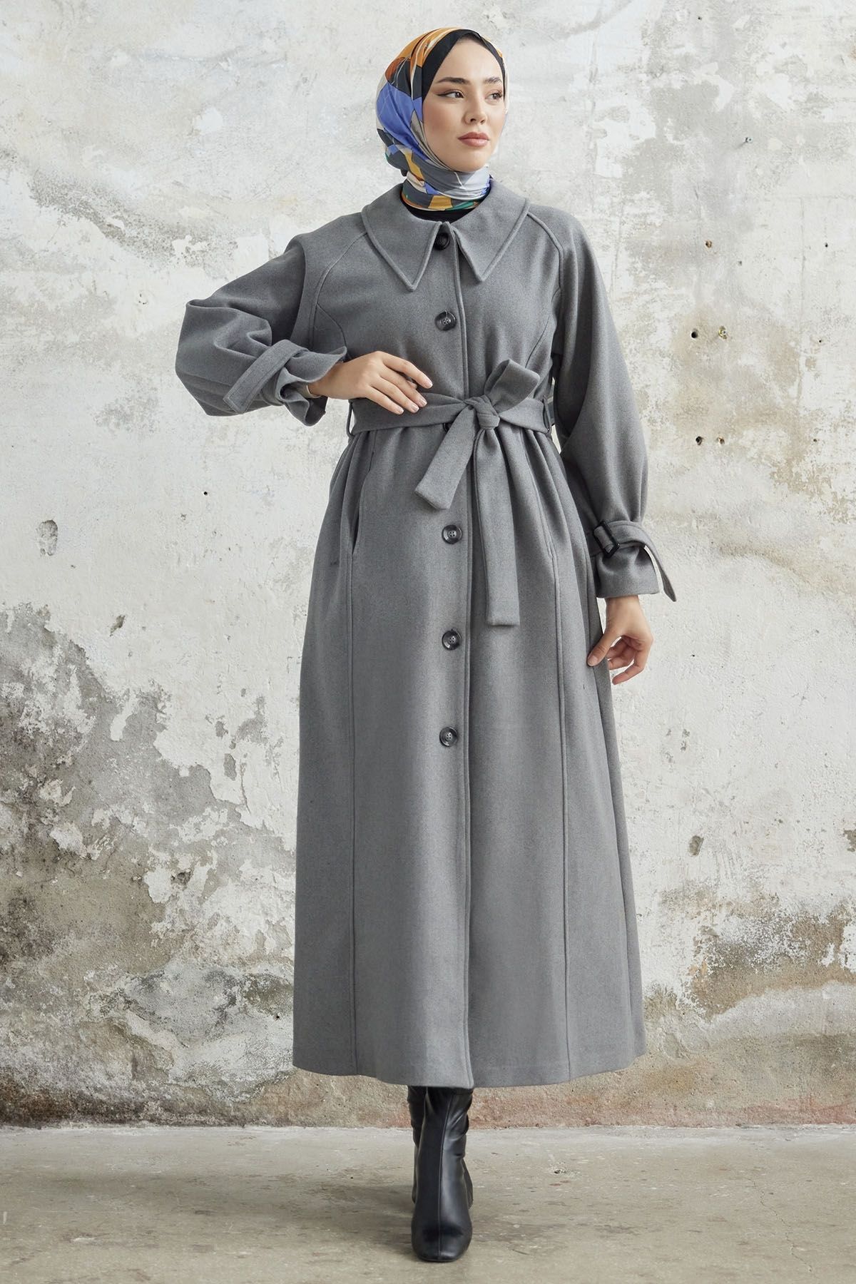 InStyle-Kašmírový kabát Blair Collar Belted - šedý 5