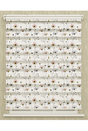 Genel Markalar Mutfak Odası Renkli Çiçek Yaprakları Basklı Zebra Perde