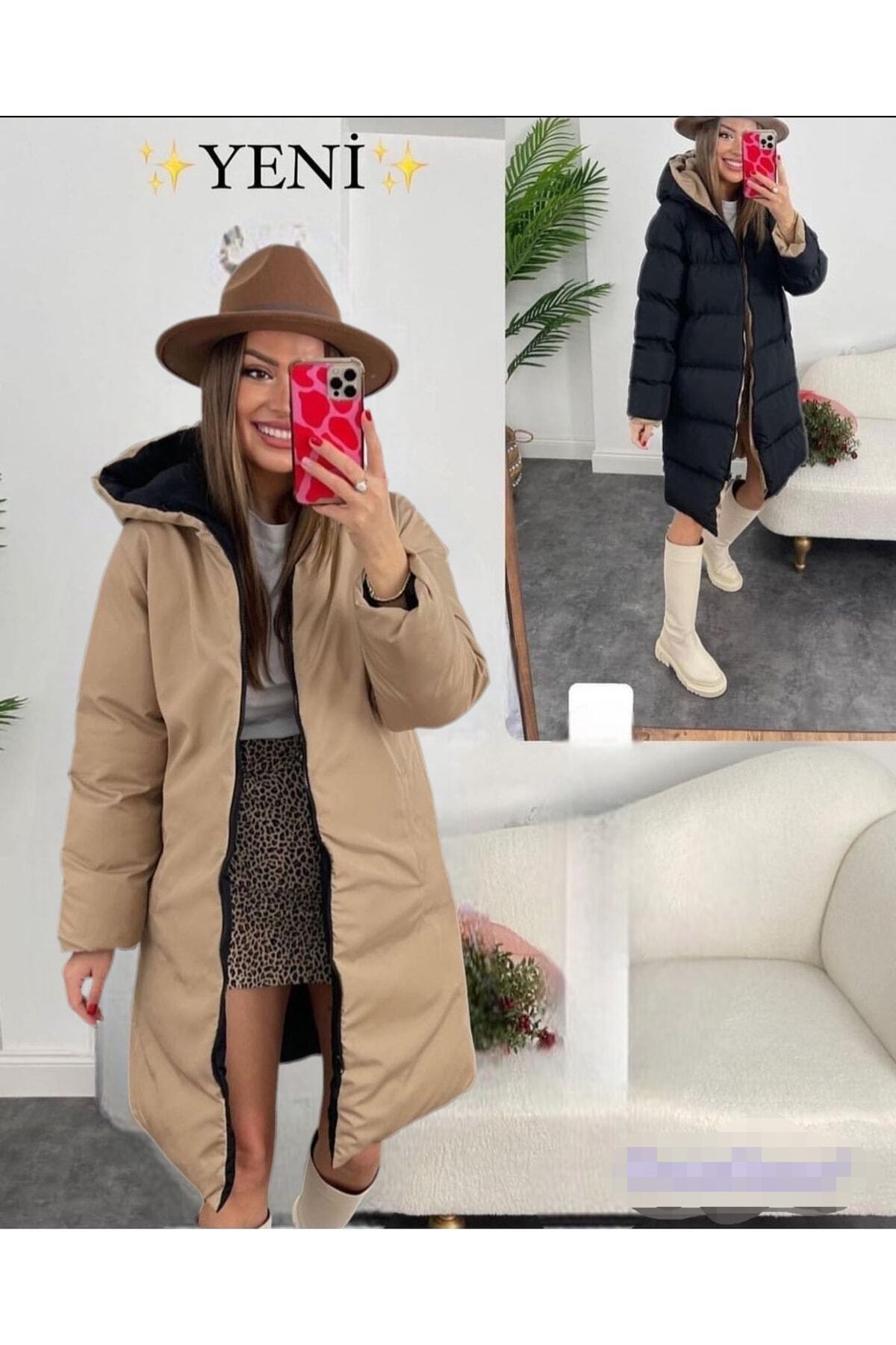 Genel Markalar Kadın Çift Taraflı Uzun Şişme Mont