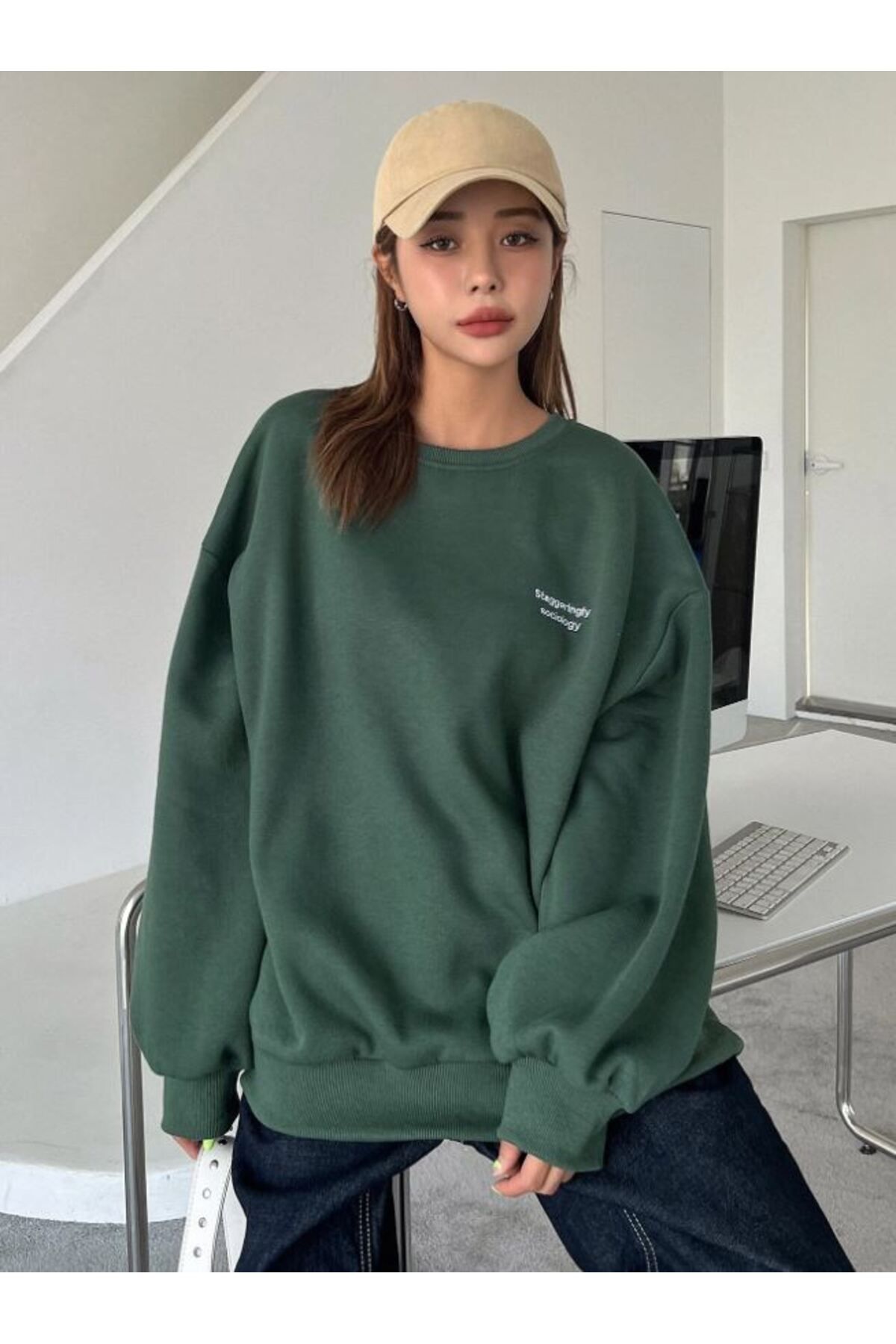 Dark green on sale crew neck sweatshirt