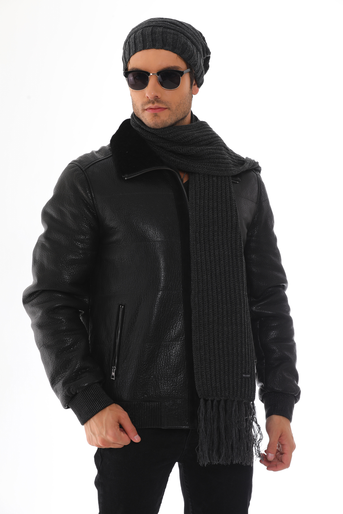 [Erkek Bordo Ipli Bere Atkı Takım]