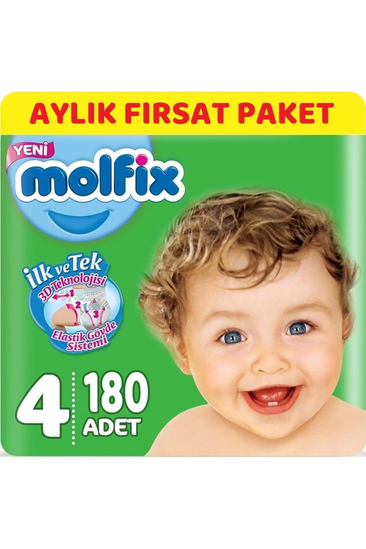 Molfix-مقاس 4 حفاضات - 7-14 كجم ماكسي 180 قطعة من المناشف المبللة الشهرية 9 قطع 1