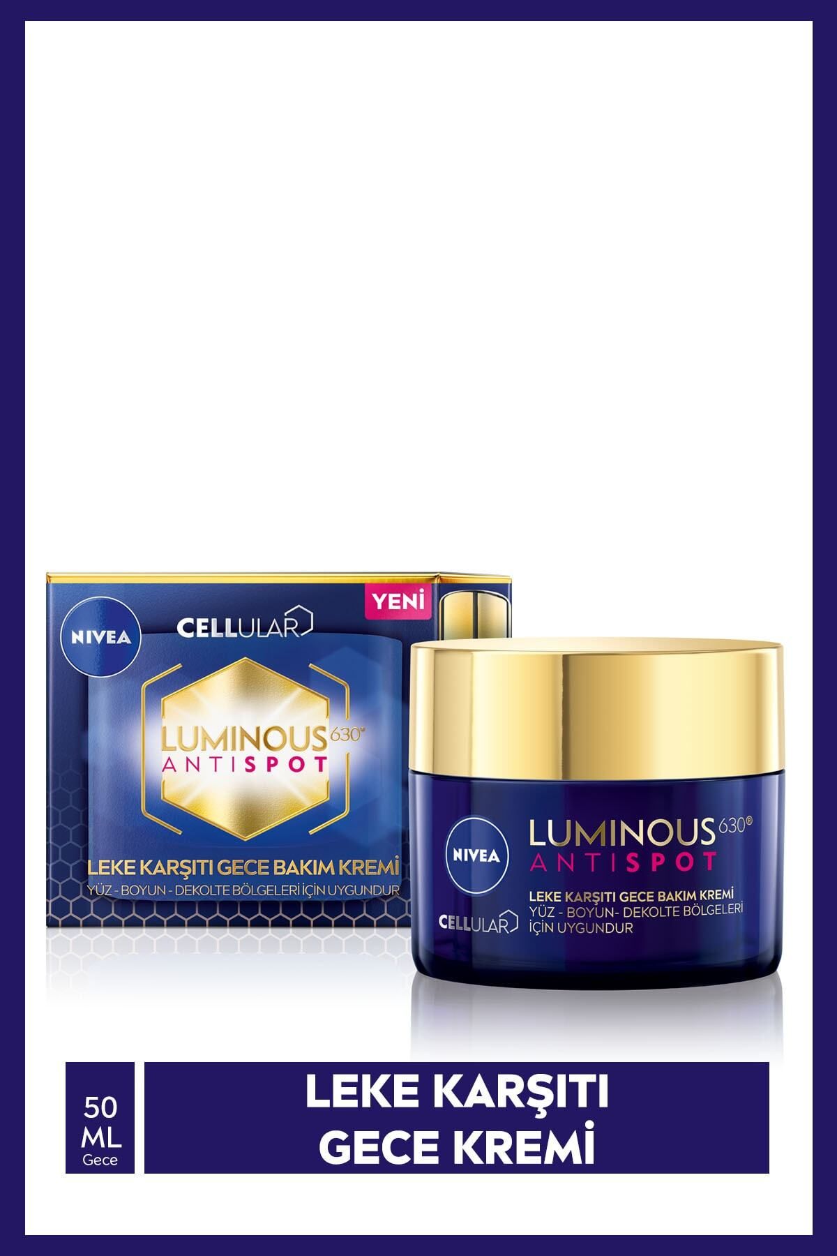 NIVEA کرم شبانه ضد لک Luminous630 با اسید هیالورونیک 50 میلی لیتر، مناسب برای همه انواع پوست