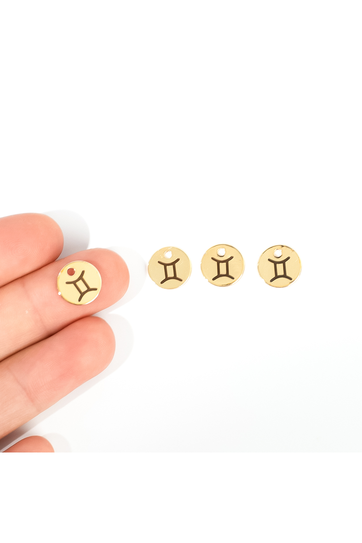 yfhobi 1 Adet - 10 mm, İkizler Burcu Lazer Kazıma Pirinç Metal Pul, Altın Renk Metal Uç, 1.Kalite Kararmaz