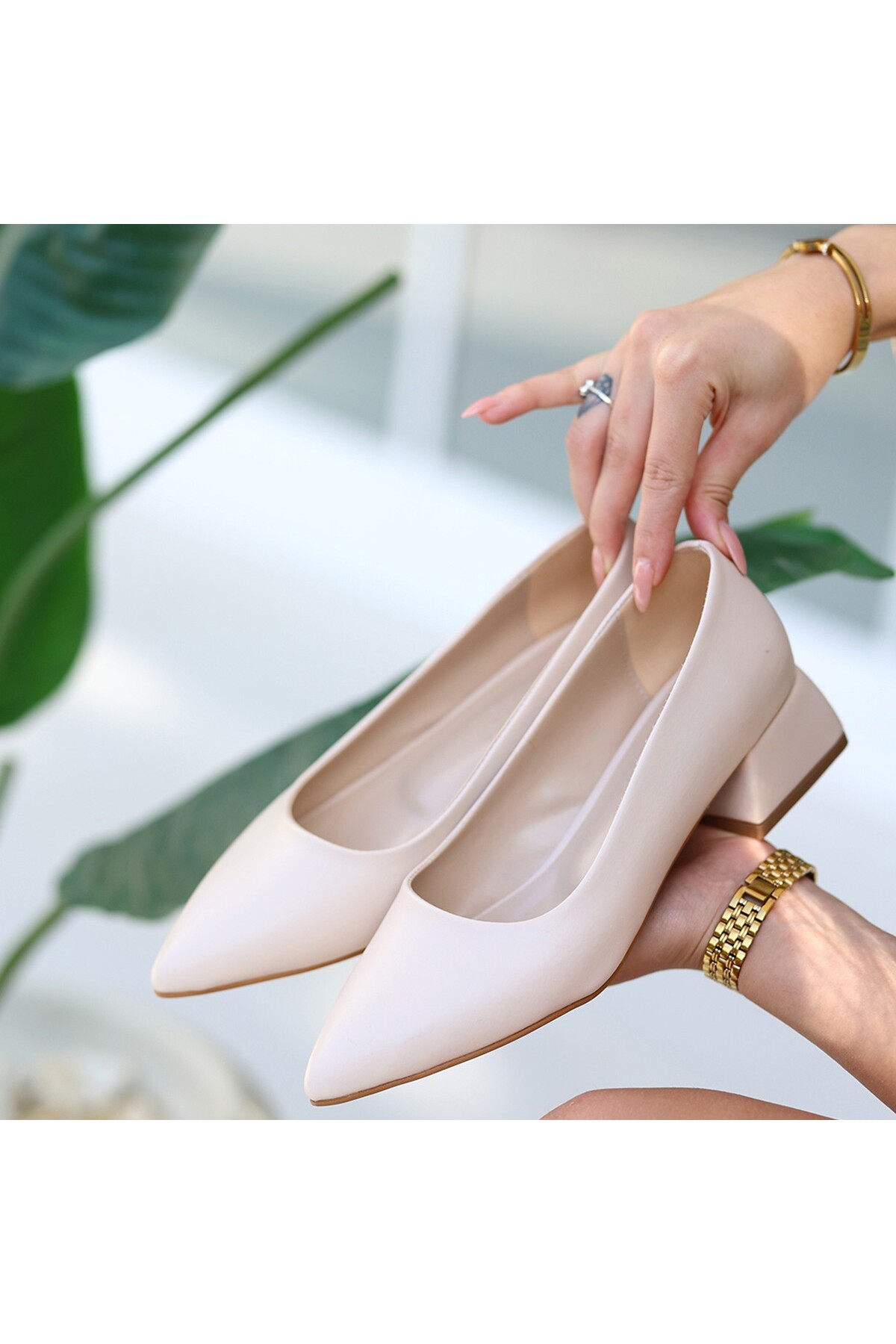 Tinda Bej Cilt Topuklu Ayakkabı