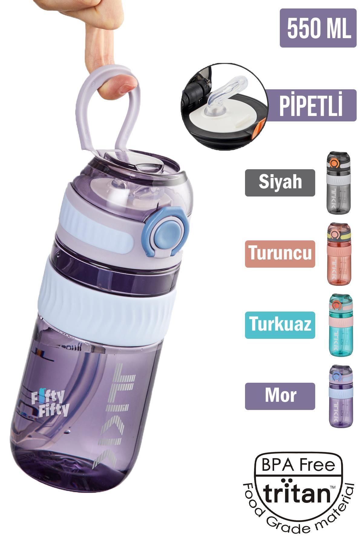 قمقمه کمپ بنفش TKK 550 ML Pipetli BPA دسته حمل و نقل بدون آب Tritan جریان FFTKK1016 550mlpiped Vagonlife
