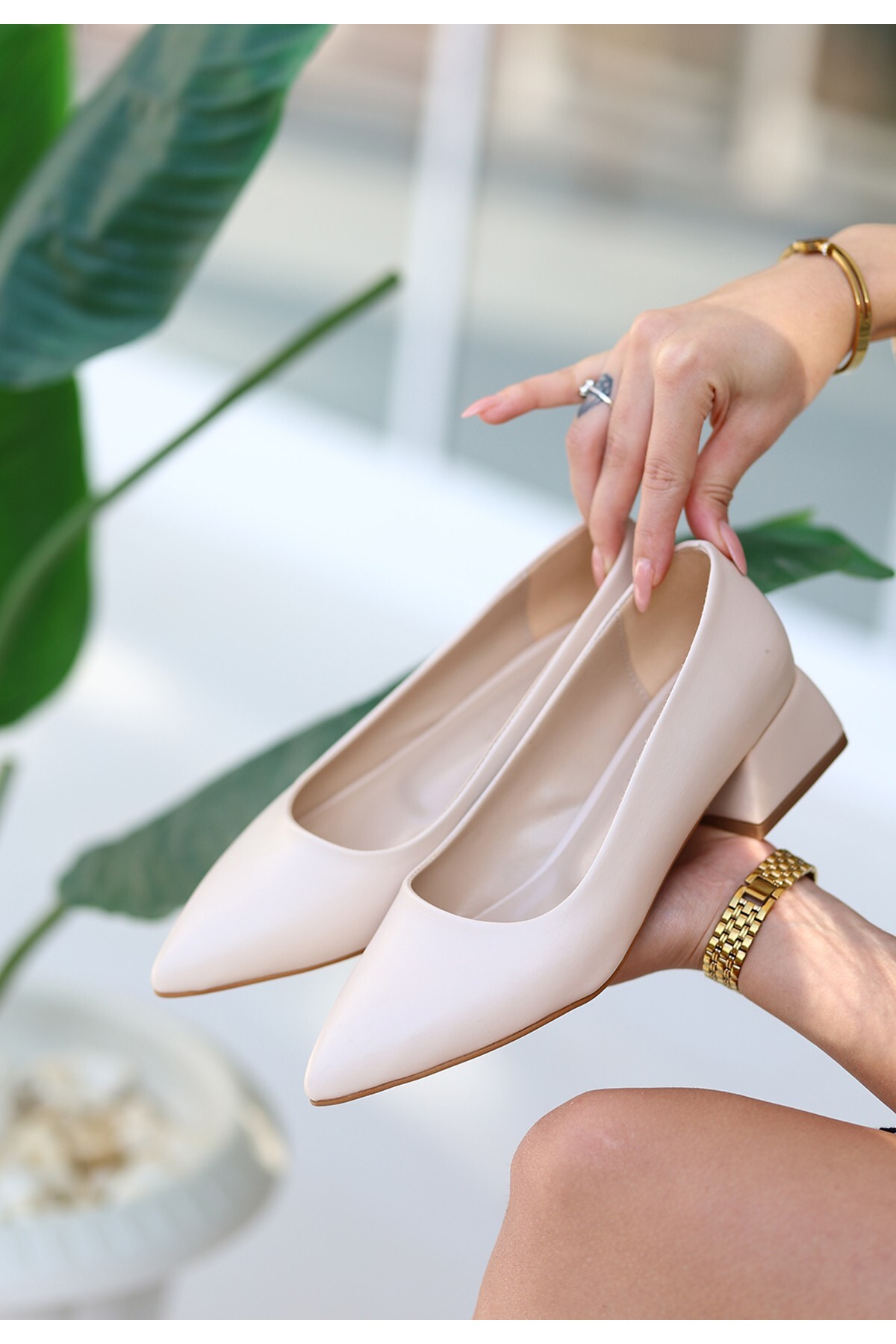 Tinda Bej Cilt Topuklu Ayakkabı