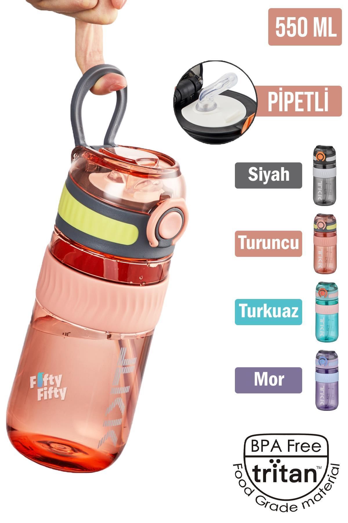 قمقمه کمپ نارنجی TKK 550 ML Pipetli BPA دسته حمل و نقل بدون آب Tritan جریان FFTKK1016 550mlpiped Vagonlife