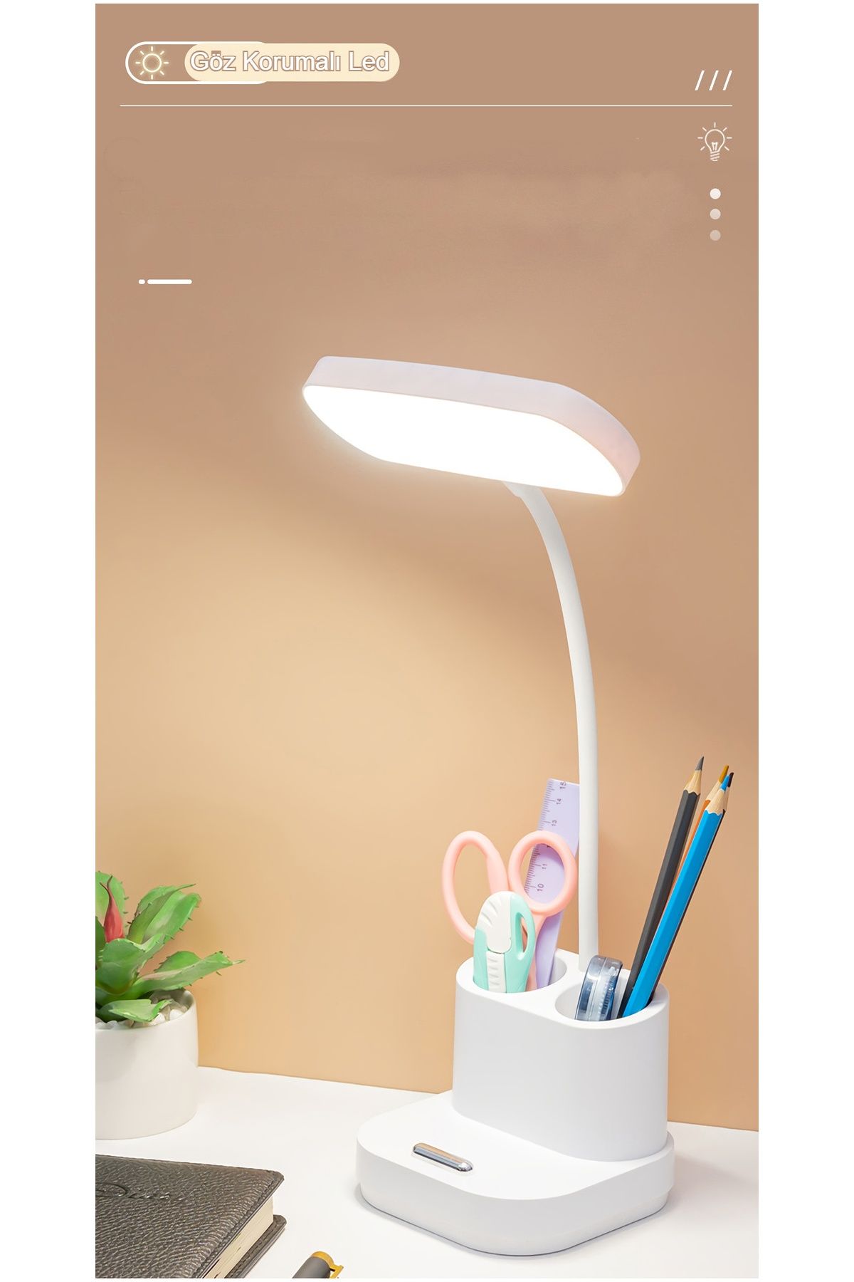 Şarjlı Dokunmatik 20 Led Flexible Masa Lambası 3 Renk Telefon Standlı Kademeli Çalışma Okuma Işığı