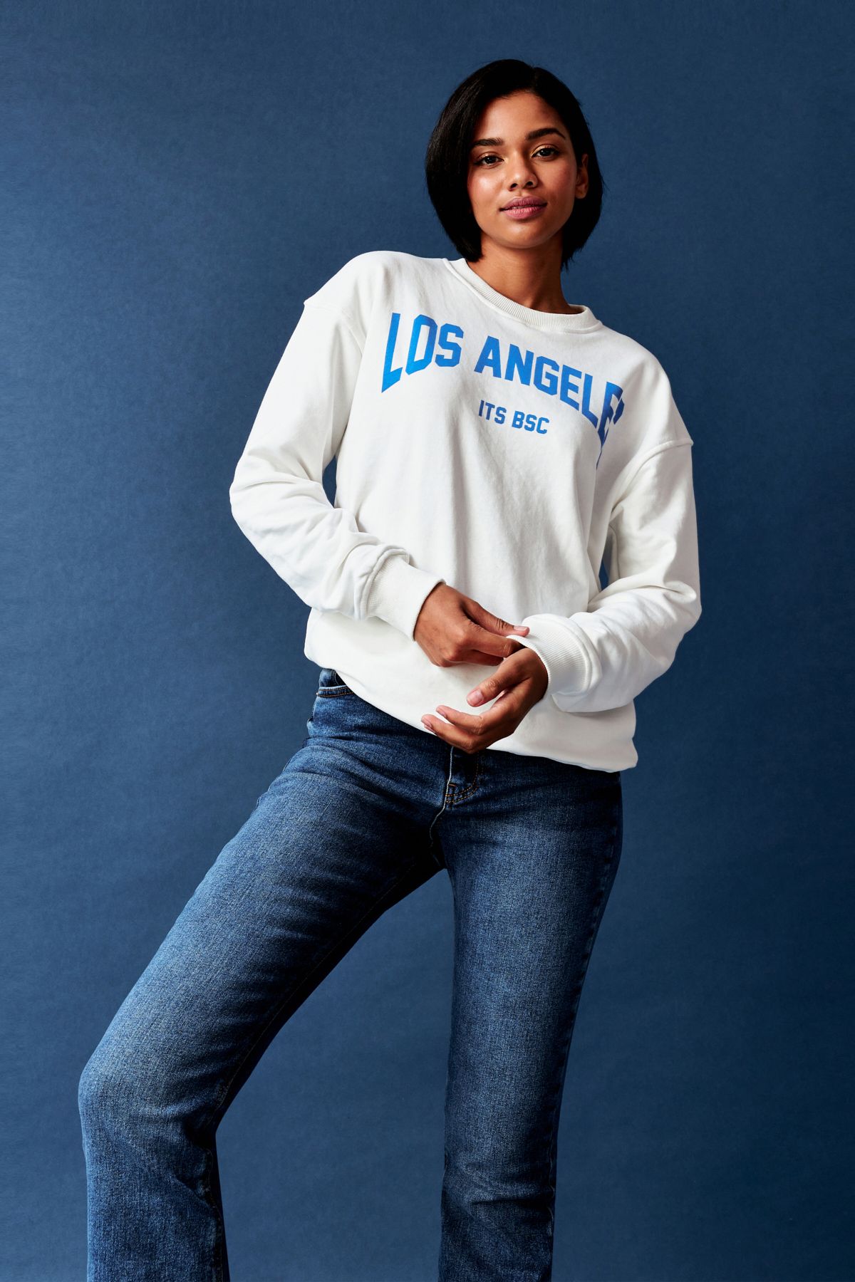 its basic Women s White Color Los Angeles Printed Oversize Three