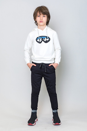 incity Erkek Çocuk Ekruya Siyah Kapüşonlu Sweatshirt