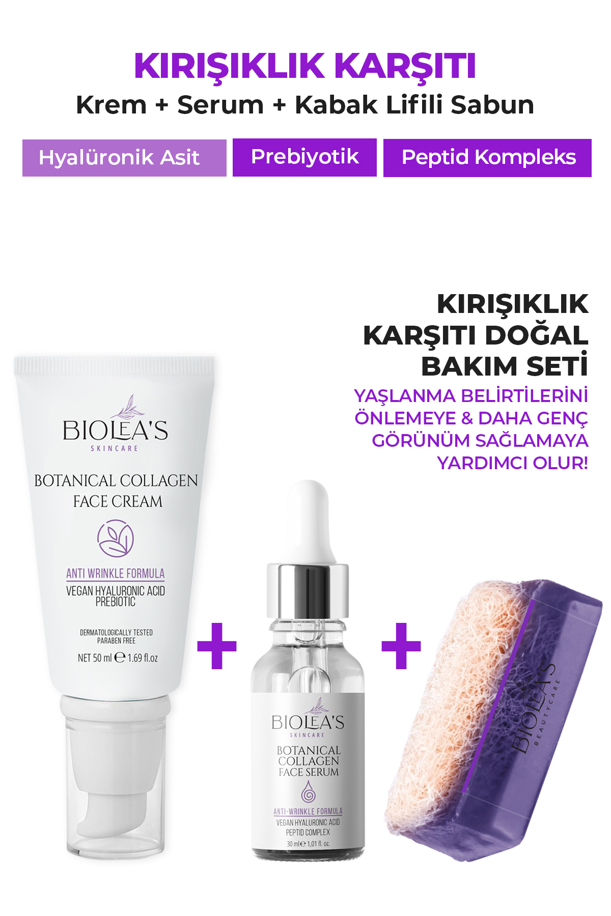 Kırışıklık Karşıtı Bitkisel Kolajen 3^lü Bakım Seti