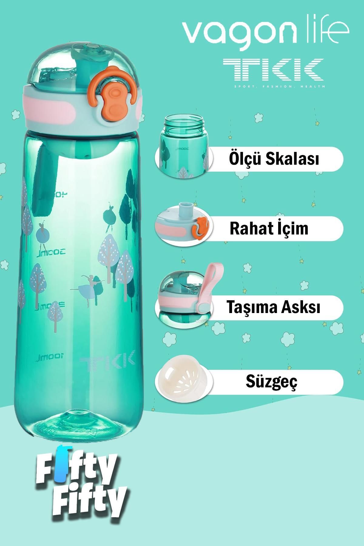 قمقمه کمپ آبی TKK 550 میل نوشیدنی راحت بدون پیپ بند حمل و نقل BPA Tritan Cat FFTKK1005 550ml Vagonlife