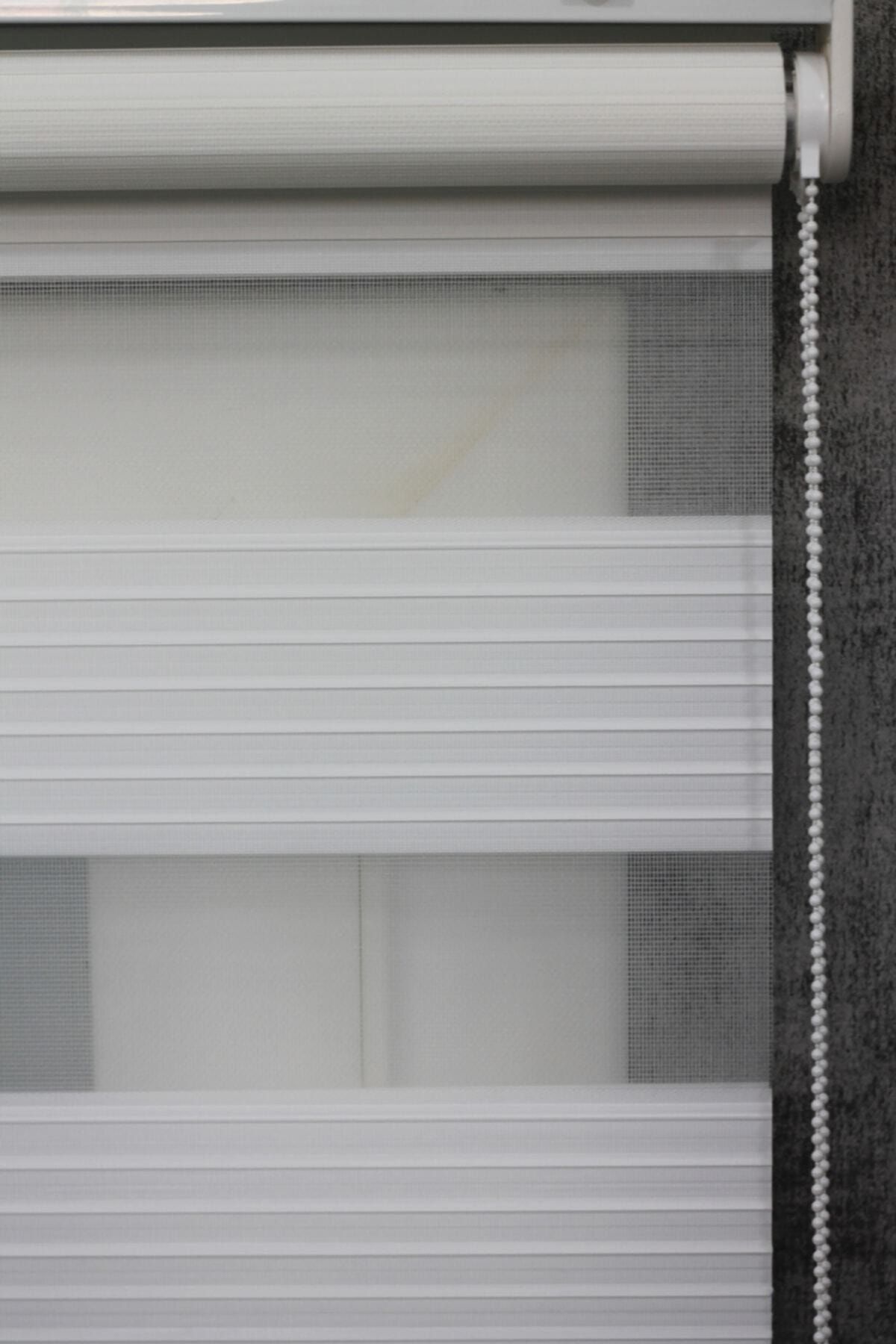BigPazar-Ecru Zebra Pattern - Aluminum Sunshade Case with Wide Pleats and Sections 3
