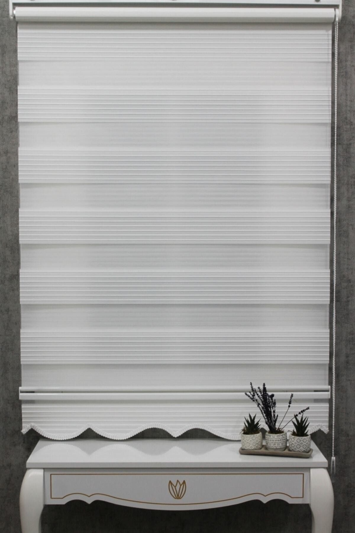 BigPazar-Ecru Zebra Pattern - Aluminum Sunshade Case with Wide Pleats and Sections 4