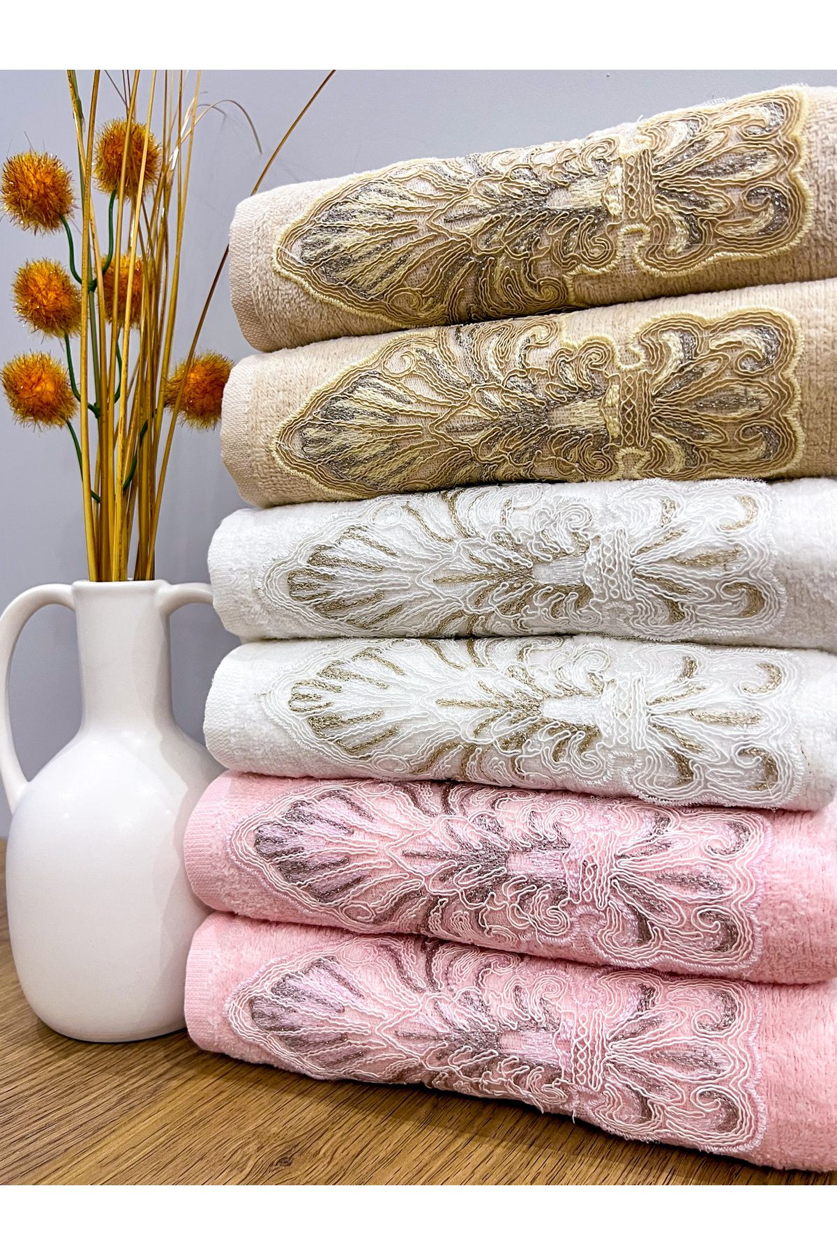 AYHANHOME French Guipure Embroidered Patterned Luxury Dowry Set