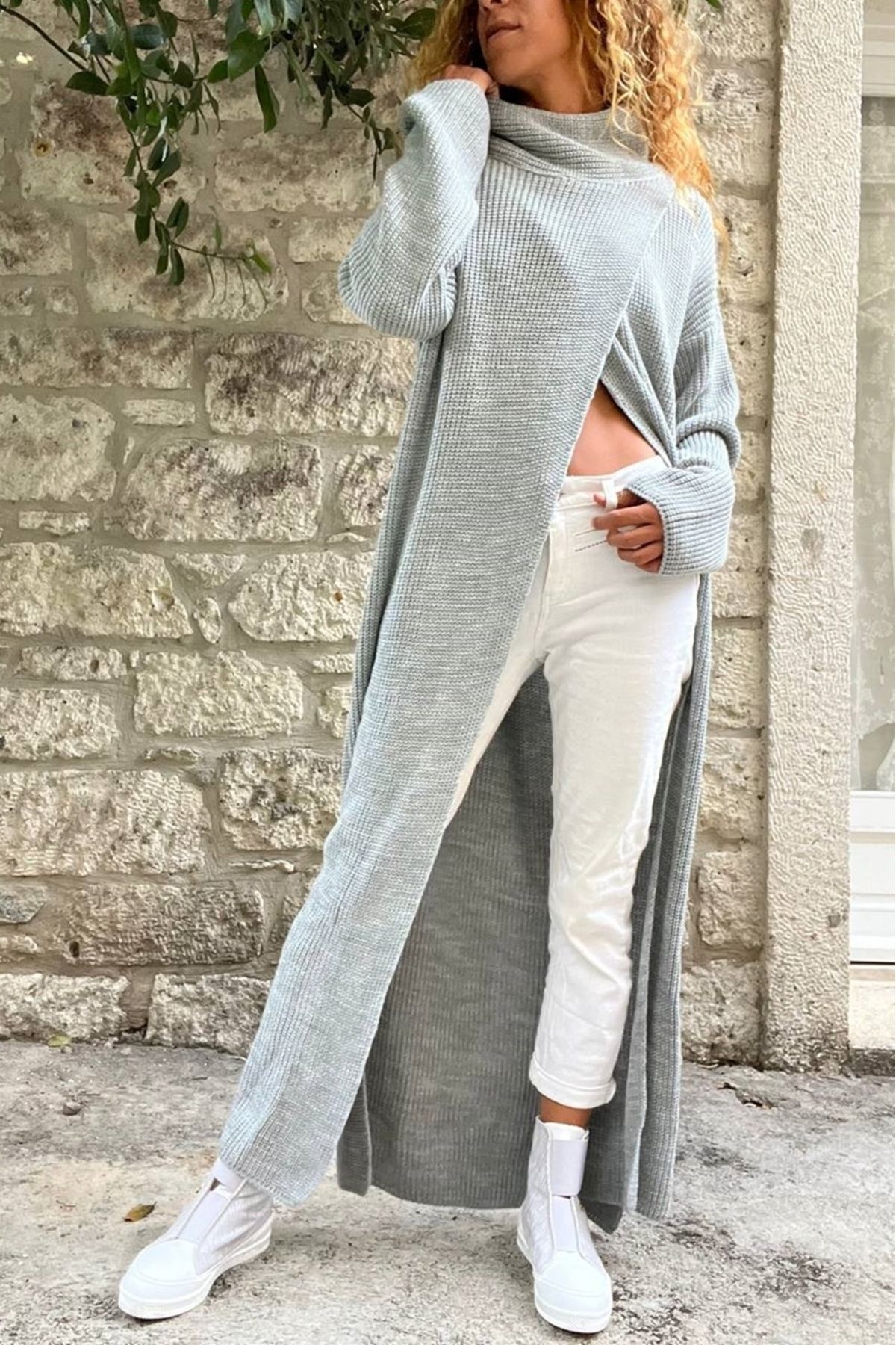 Gray poncho outfit online