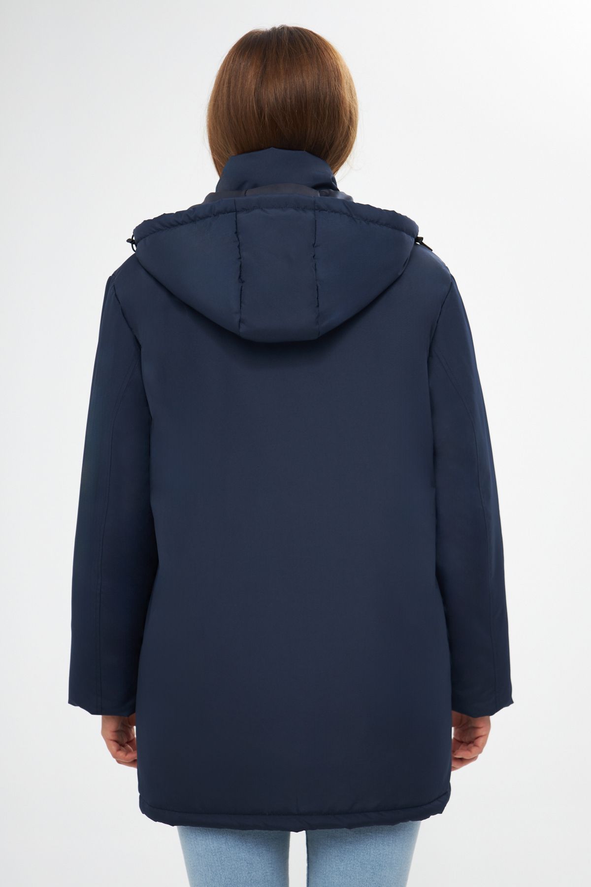 D1fference Women s Navy Blue Lined Removable Hooded Water and Windproof Winter Coat Coat Parka