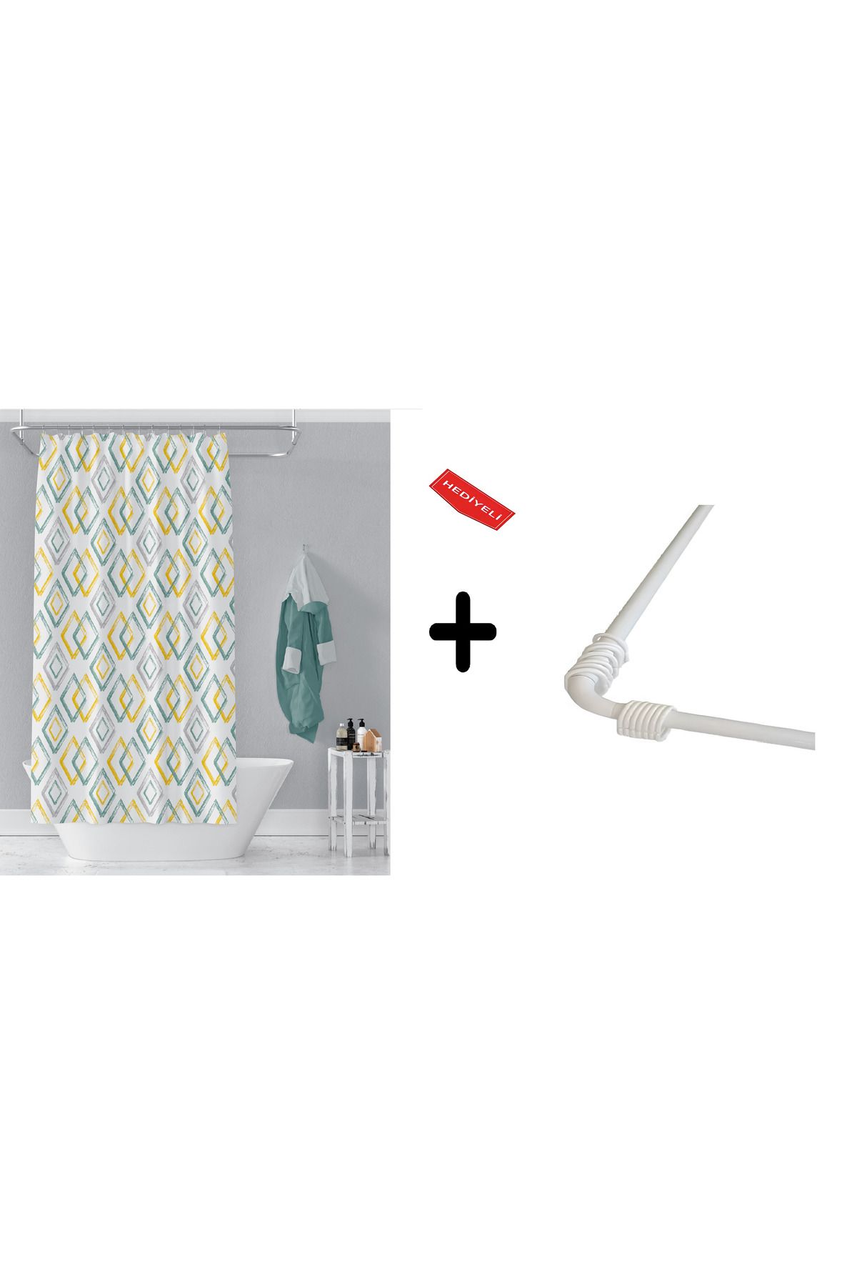 Zethome Perdele De Baie 3589 1x180x200, Umeraș Pentru Țeavă Pentru Perdea, Țeavă De Colț Albă, Set Perdea De Duș - One Size