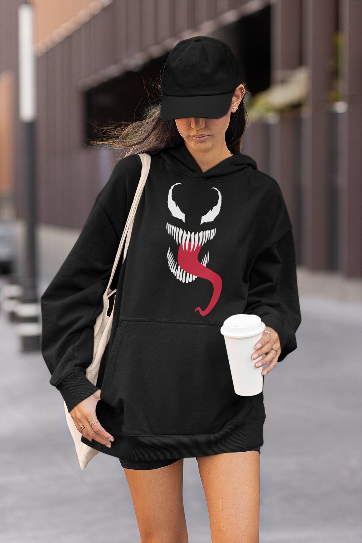 Fuddy Moda Marvel Venom Baskılı Kapüşonlu Sweatshirt, Unisex