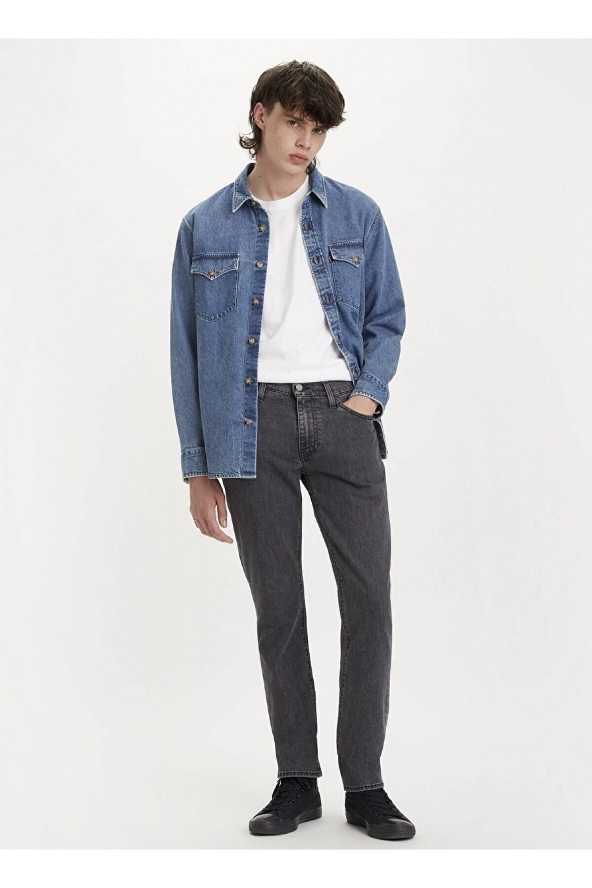 شلوار جین خاکستری مردانه باریک و کمر 04511 5544 Levi's
