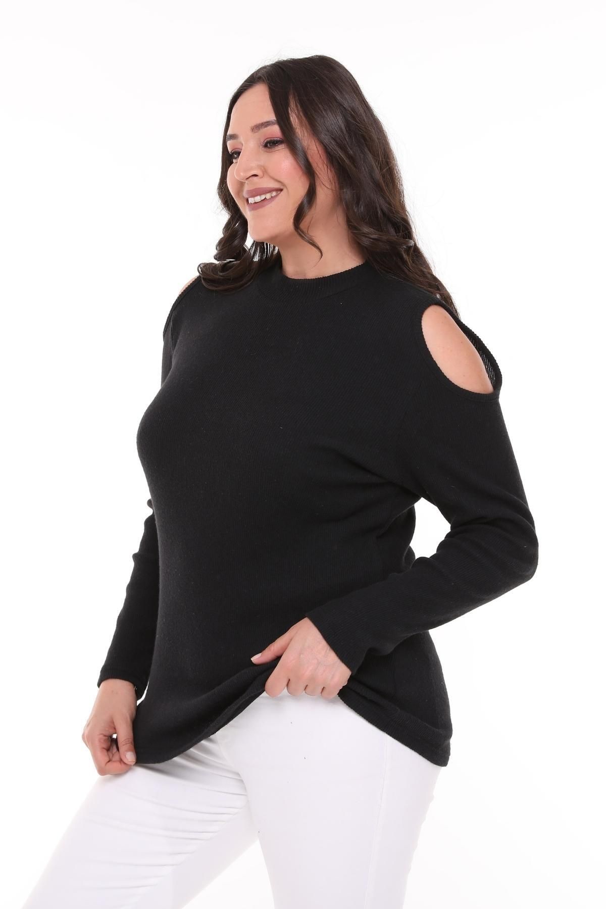 tarz ms per Plus Size New Season Open Shoulder Model Soft Textured Camisole Fabric Corded Stylish Body Knitwear Sweater
