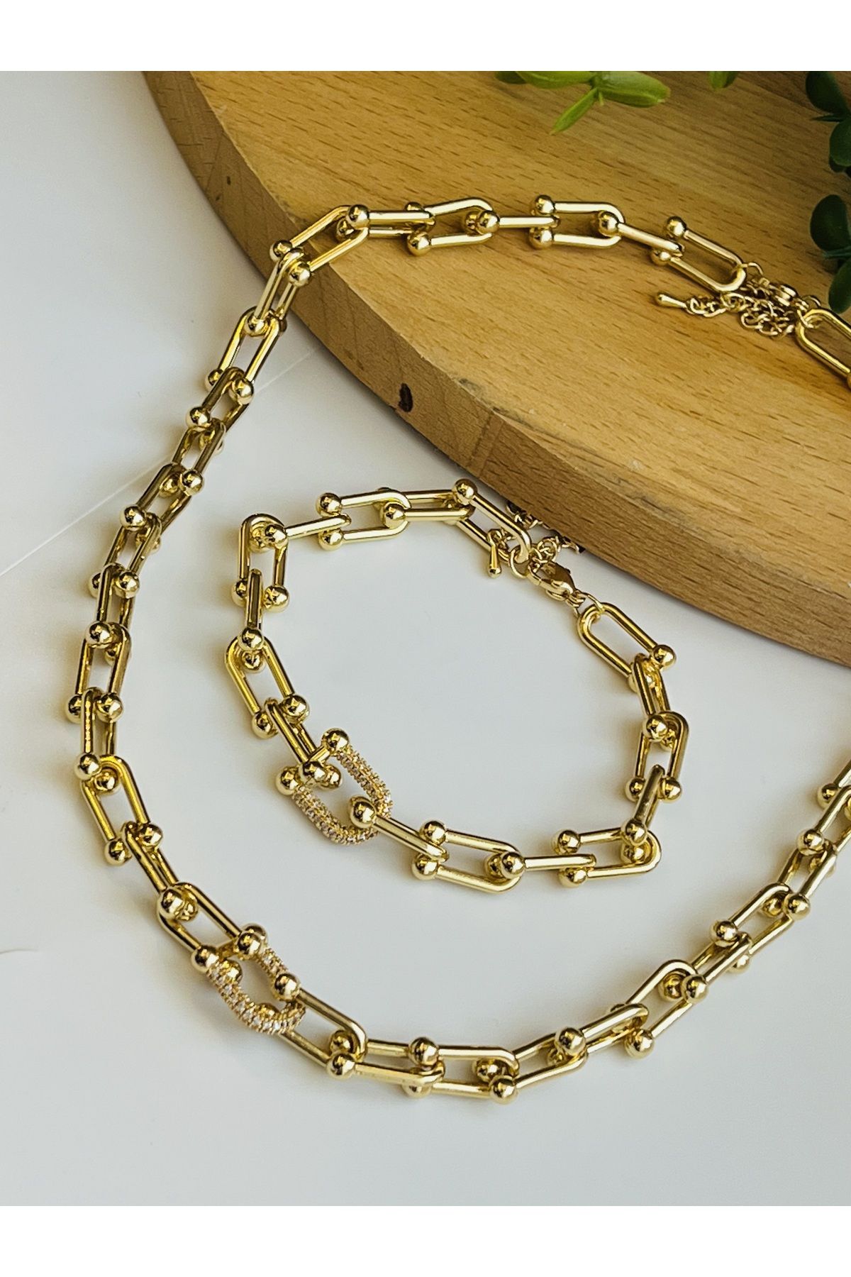 KOALA COMPANY STEEL GOLD COLOR STONE TIFFANY MODEL NECKLACE