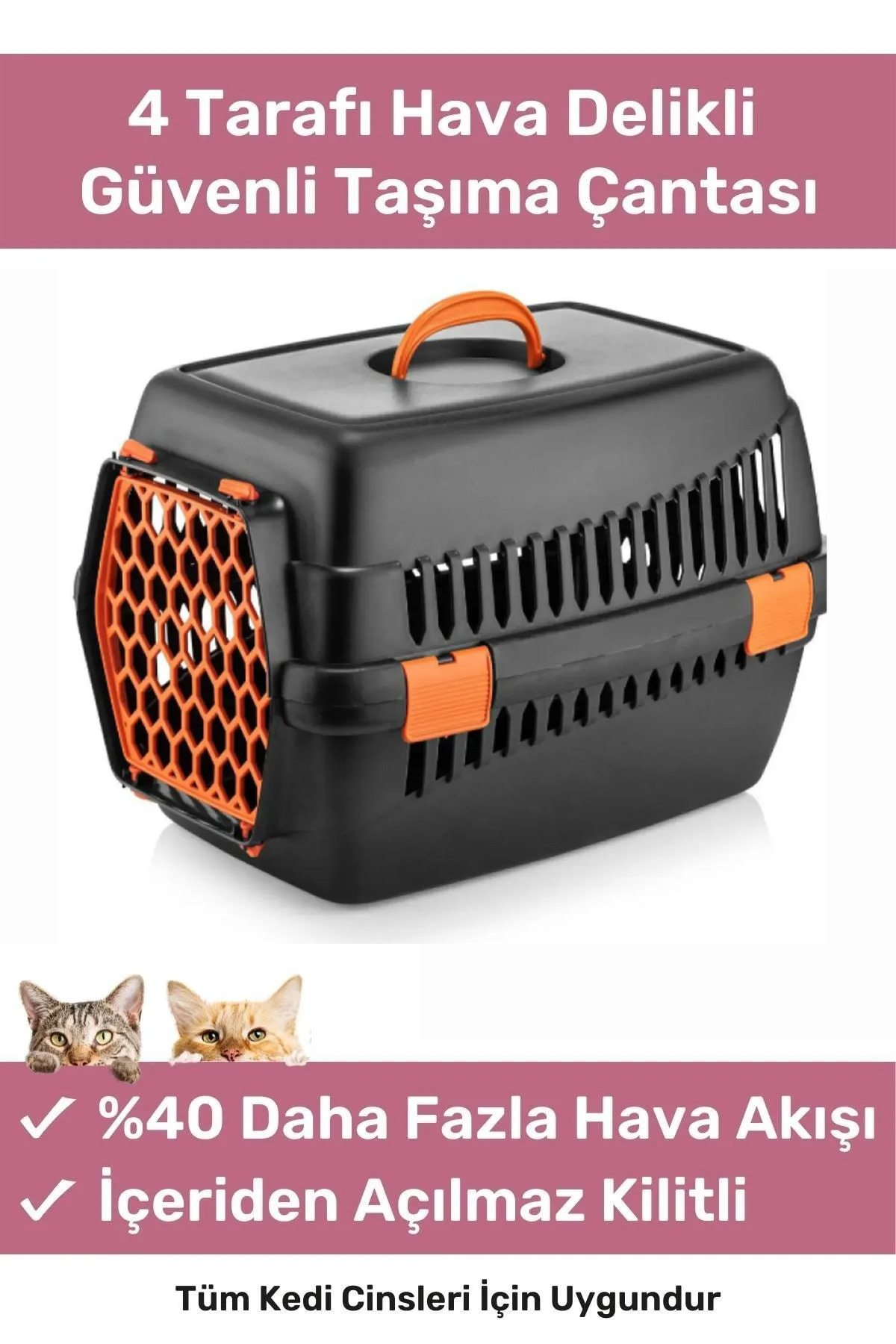 Genel Markalar Deluxe Serisi Güvenli & Konforlu Kedi Taşıma Sepeti Sağlam Pet Kutusu Seyahat Kafesi Çantası Pembe