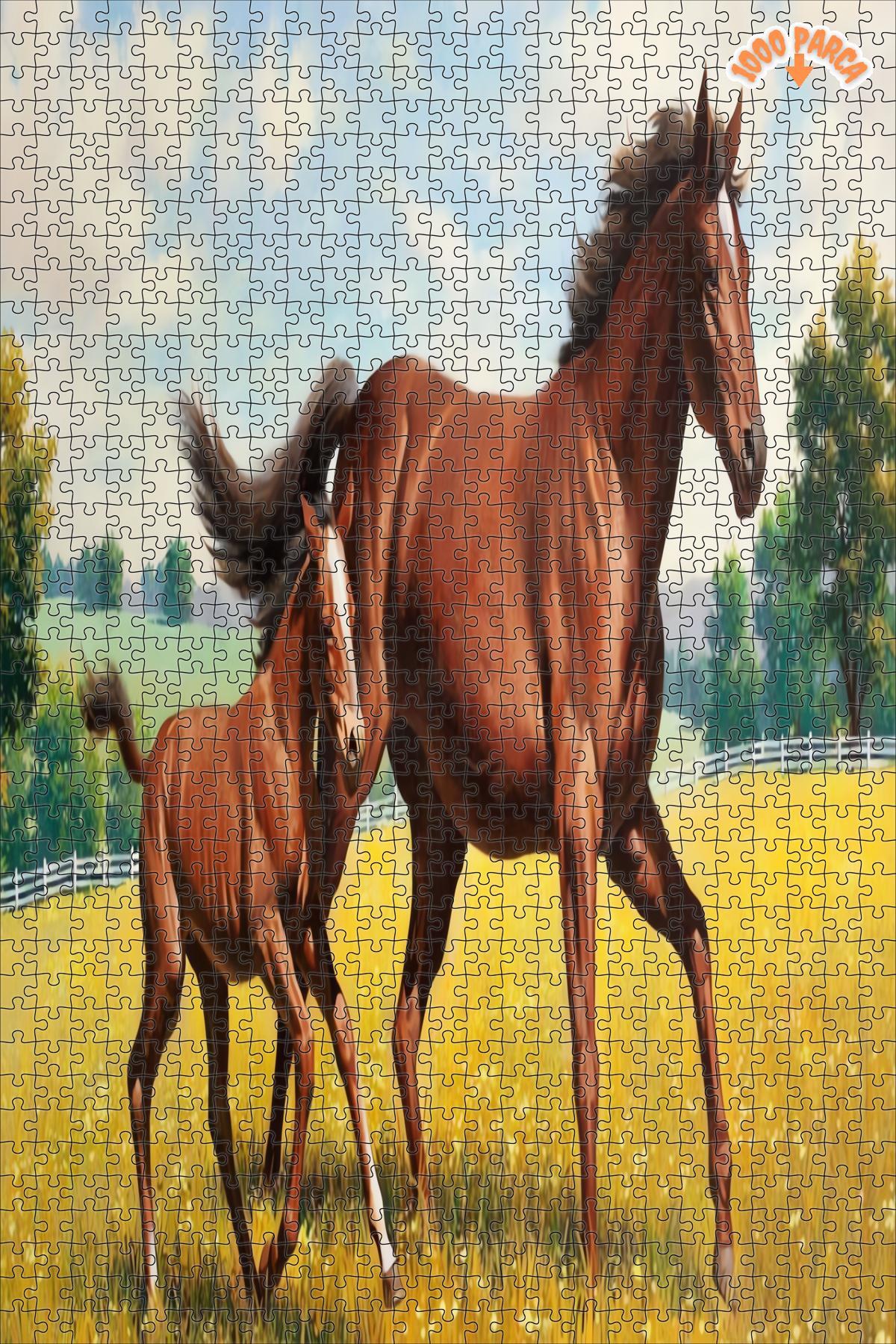 Teona Ahşap Kahve Lüks Guaj At Ve Tay Dekoratif Çift Katlı