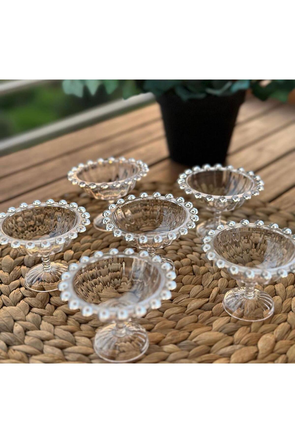 AŞKIN RENGİ 6 Lı Boncuklu Ayaklı Plastik Mika Lokumluk Mini Sunumluk