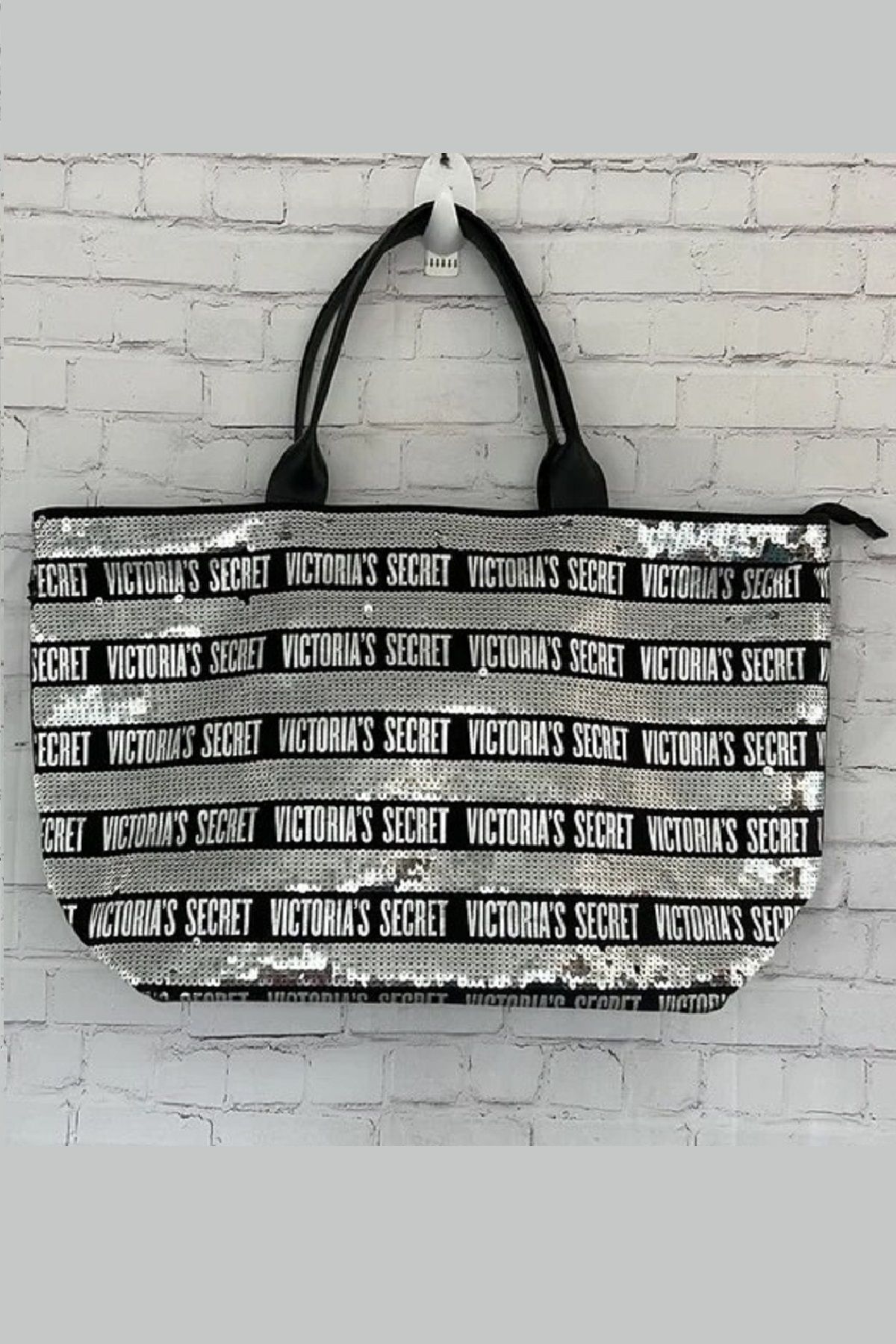 Victoria's secret black best sale and white striped bag