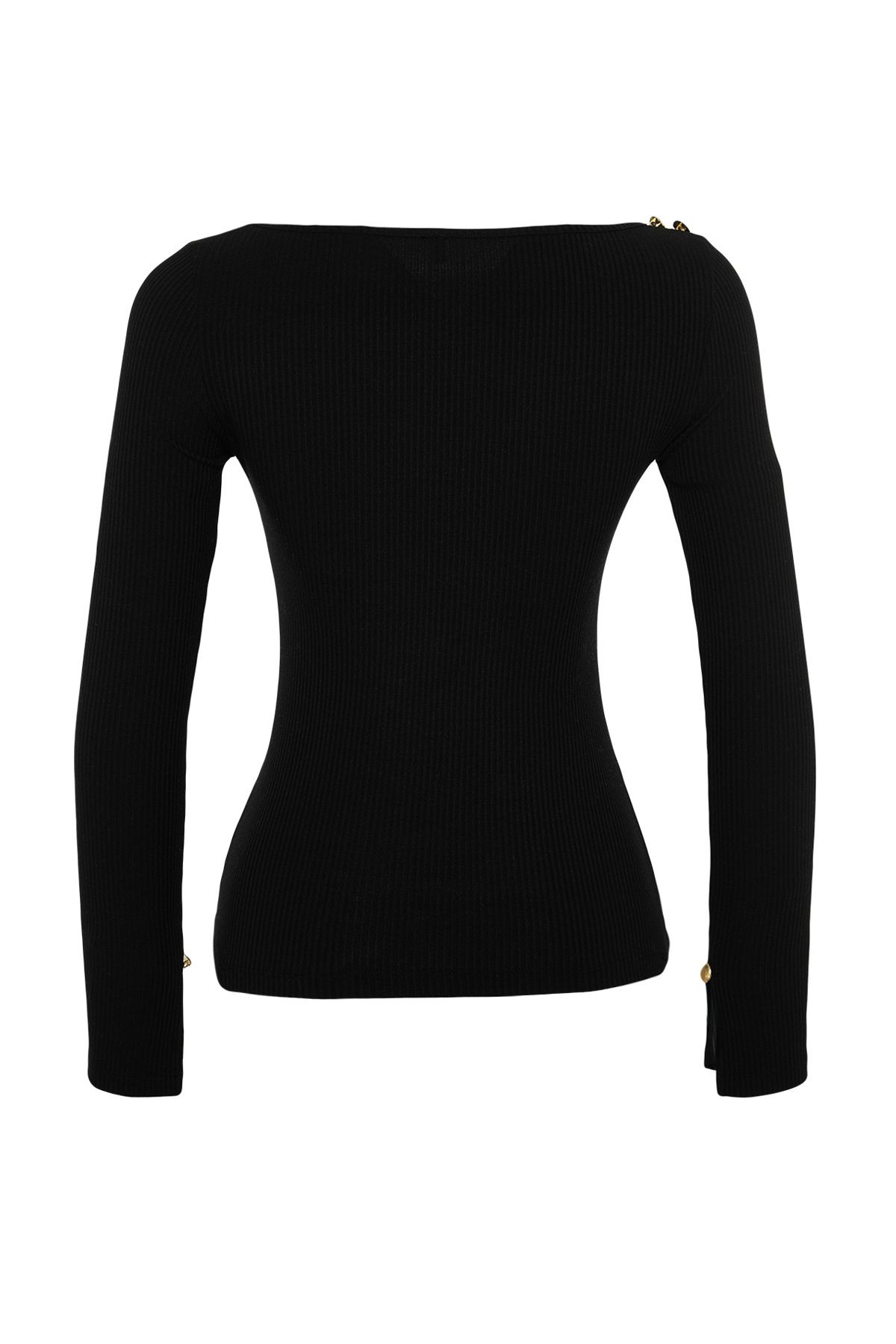 Trendyol Collection-Чорна блузка з ребристим вирізом-човником з довгими рукавами на ґудзиках Orme Блузка з довгим рукавом TWOAW24BZ00052 8
