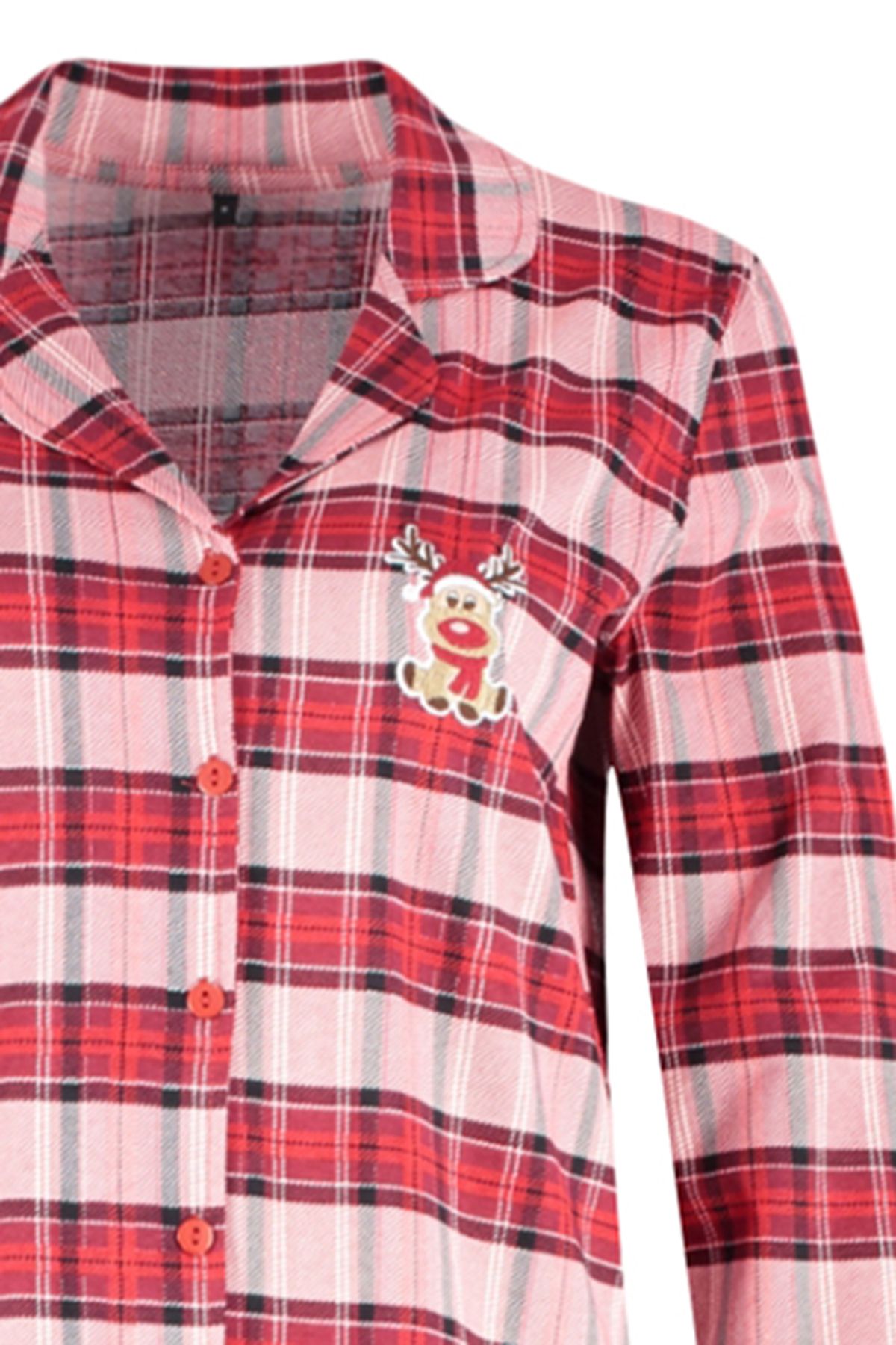 Trendyol Collection-Rot kariertes Pyjama-Set aus T-Shirt und Hose mit Hirsch-Motiv - Thmaw24pt00053 10