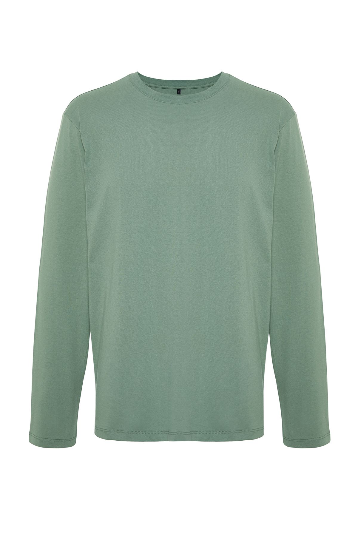 Trendyol Collection-Sötétzöld hosszú ujjú 100% pamut póló - Normal Fit TMNAW21TS0208 7