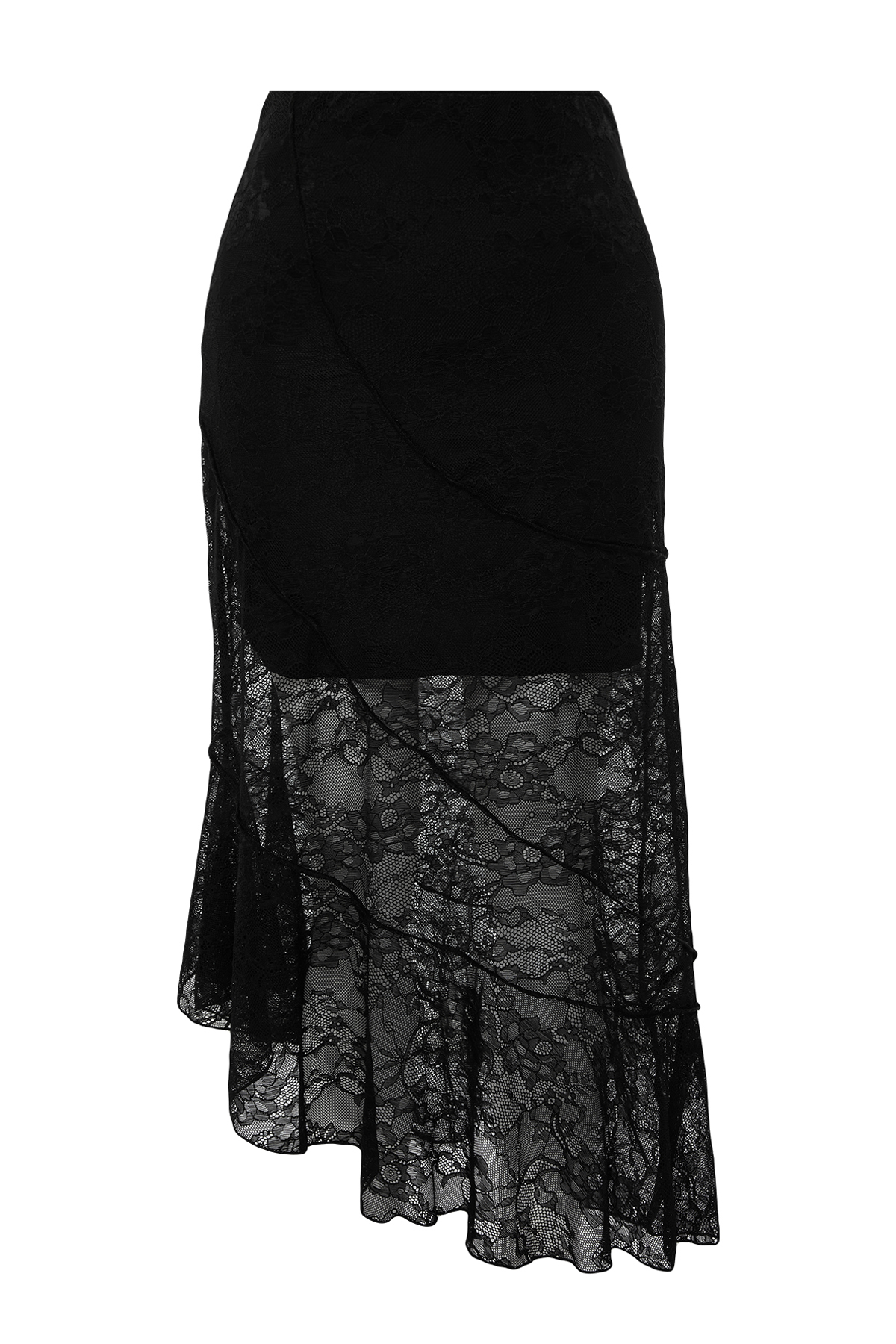 Trendyolmilla  Siyah Asimetrik Midi Astarlı Dantel Örme Etek TWOAW24ET00331 - Görsel 8
