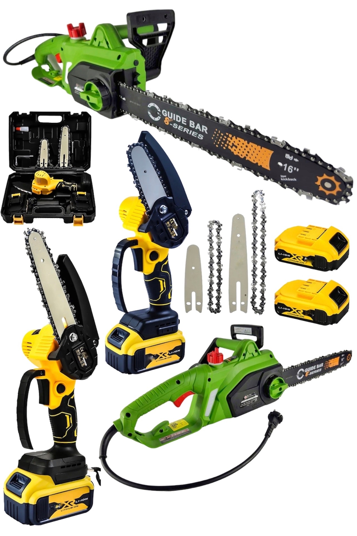 SCHUTZENGER 2'li Set 4800w Elektrikli Hızar Testere Ağaç Odun Kesme Testeresi 598vf Şarjlı Dal Budama Çift Pala