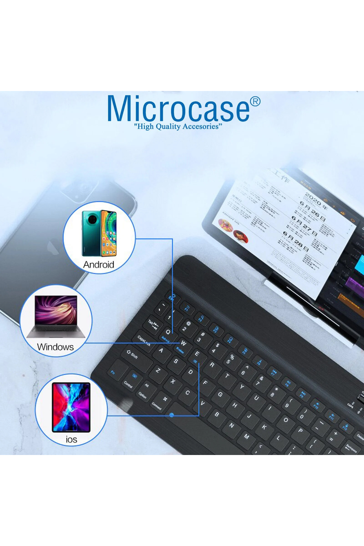 Tablet ve Telefonlar için Şarjlı Bluetooth Türkçe Q Klavye - AL2671 7
