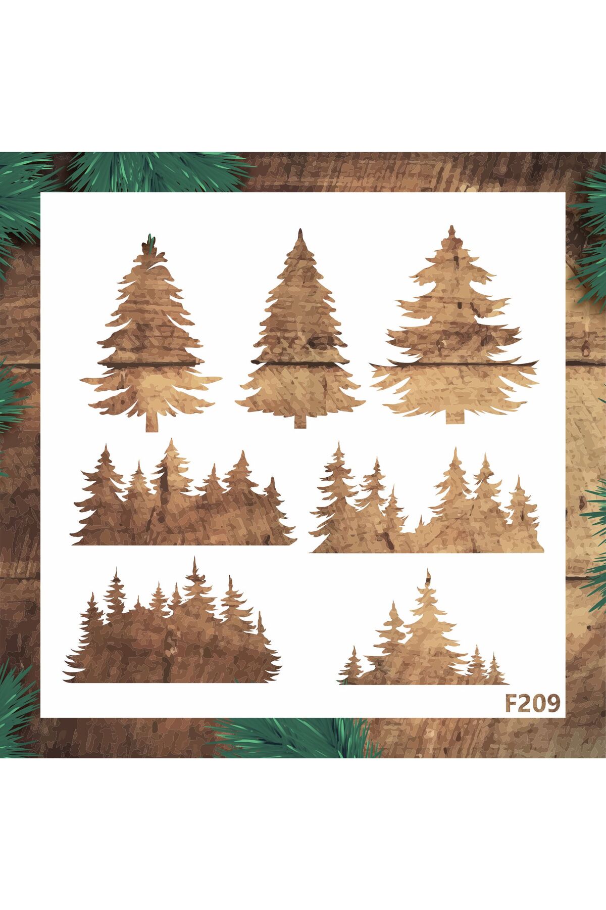 STENCİLTASARIM Stencil Tasarım F209 Çam Ağacı- Dekoratif Duvar, Eşya, Fayans,Kumaş Boyama Şablonları 25x25cm