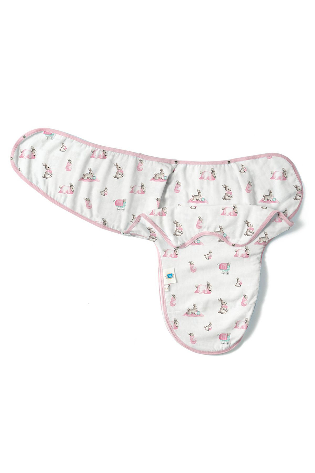 DEUX LAPINS-Bébé Muslin Instant Swaddle - 100% Cotton, Lapin Rose Design 1